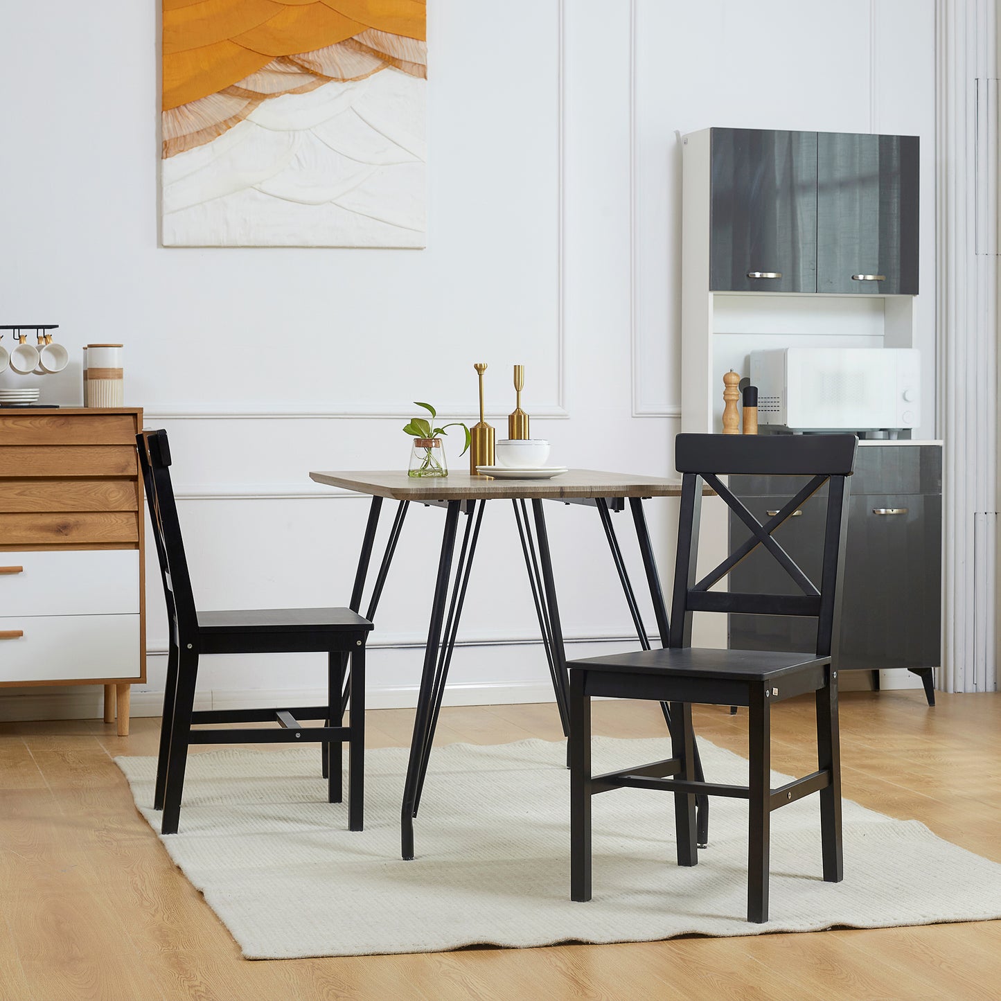 HOMCOM Wooden Dining Chairs Set of 2, Kitchen Chairs with Cross Back, Solid Structure for Living Room and Dining Room, Black