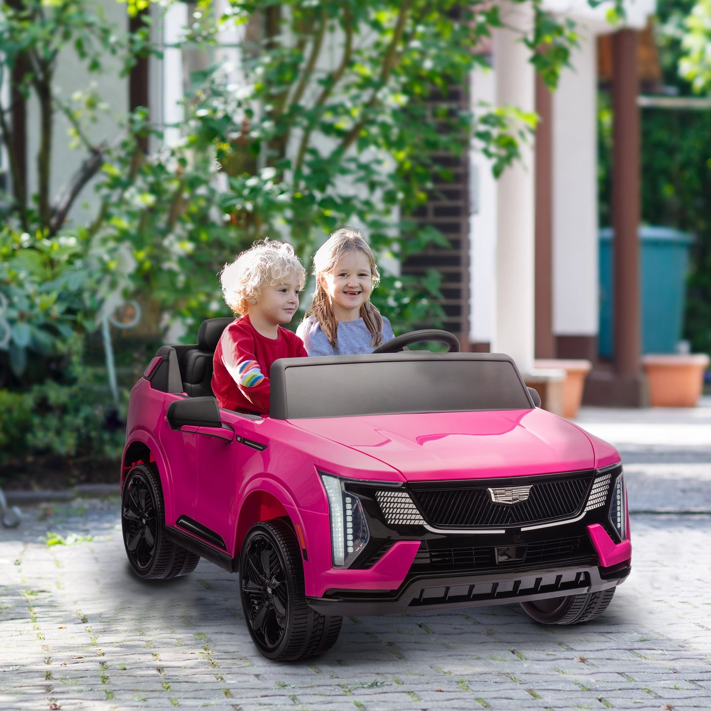 Qaba 2-Seater Ride on Truck, 12V Cadillac Escalade Licensed Kids Electric Car with Remote , Spring Suspension, White