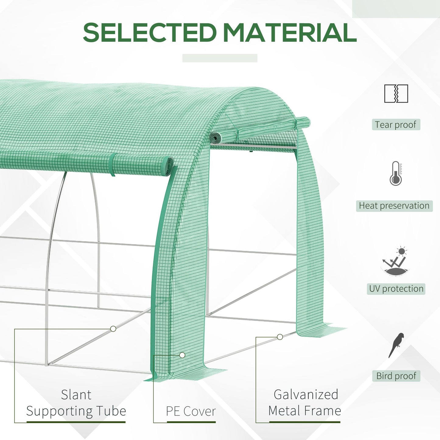 Outsunny Large Walk-in Greenhouse, 20'x10'x6.6' Tunnel Greenhouse with Zippered Door and 12 Roll-up Windows, Outdoor Green House for Garden Plant, Green