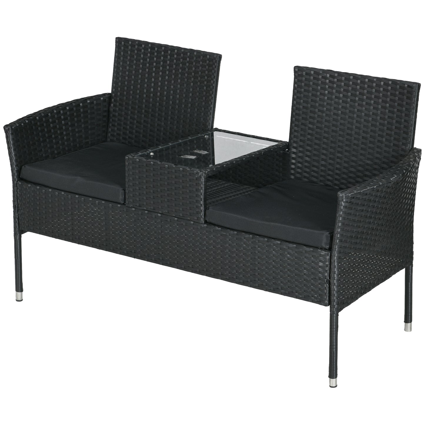 Outsunny Patio Furniture w/ Mid-Table PE Rattan Loveseat w/ Cushion, Cream White