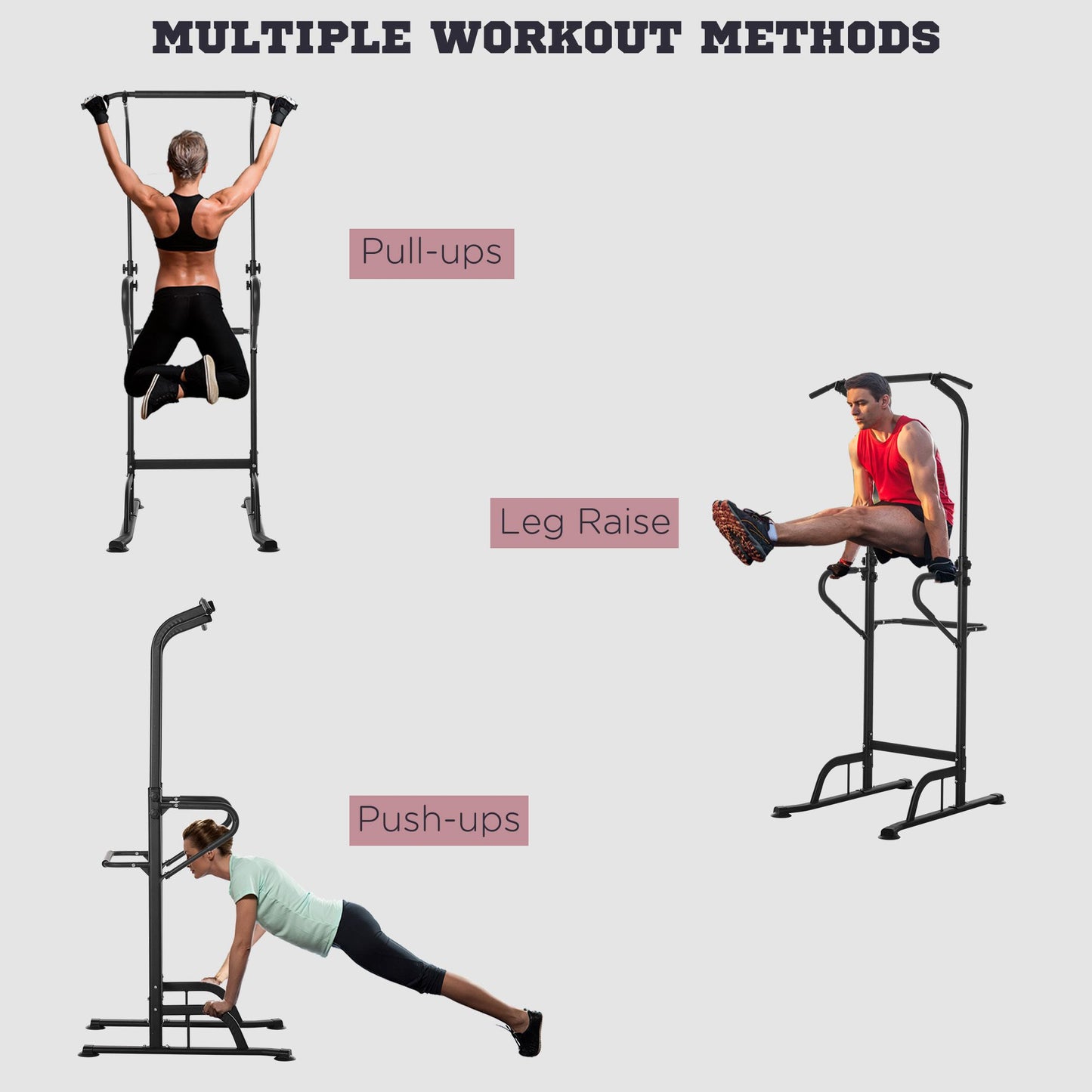 Soozier Power Tower Dip Station Pull Up Bar, Multi-Function Push Up Equipment with Adjustable Height for Home Gym Strength Training Workout Fitness, Black