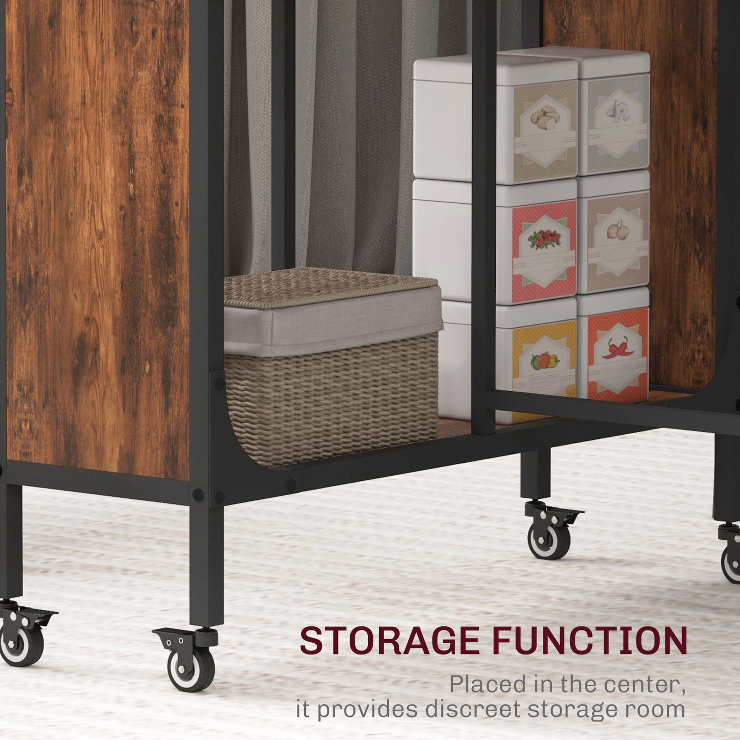HOMCOM Folding Dining Table, Extendable Kitchen Table for Small Spaces with Storage Shelf and 6 Wheels, Rustic Brown