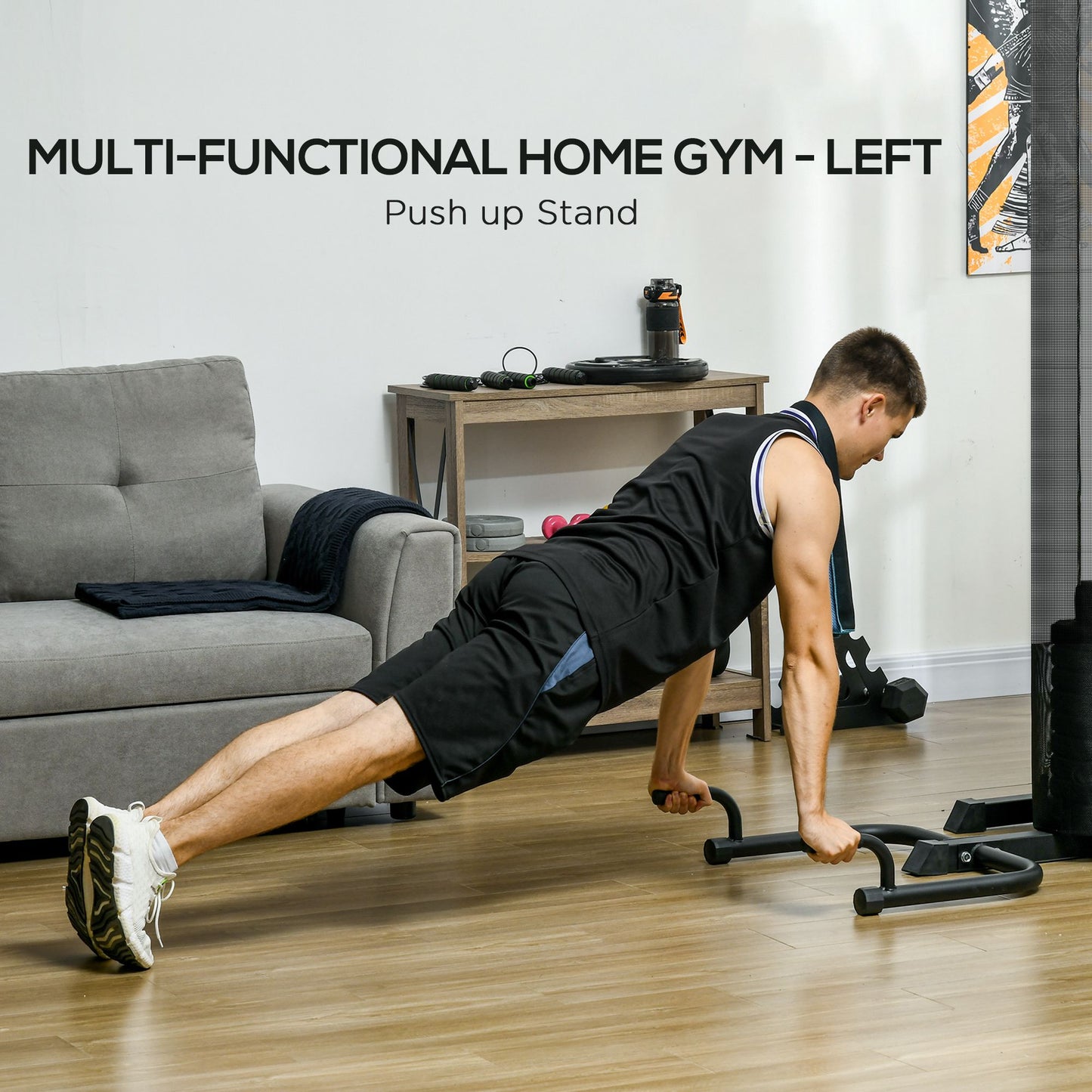 Soozier Multi Home Gym Equipment, Workout Station with Sit up Bench, Push up Stand, Dip Station, 99lbs Weights