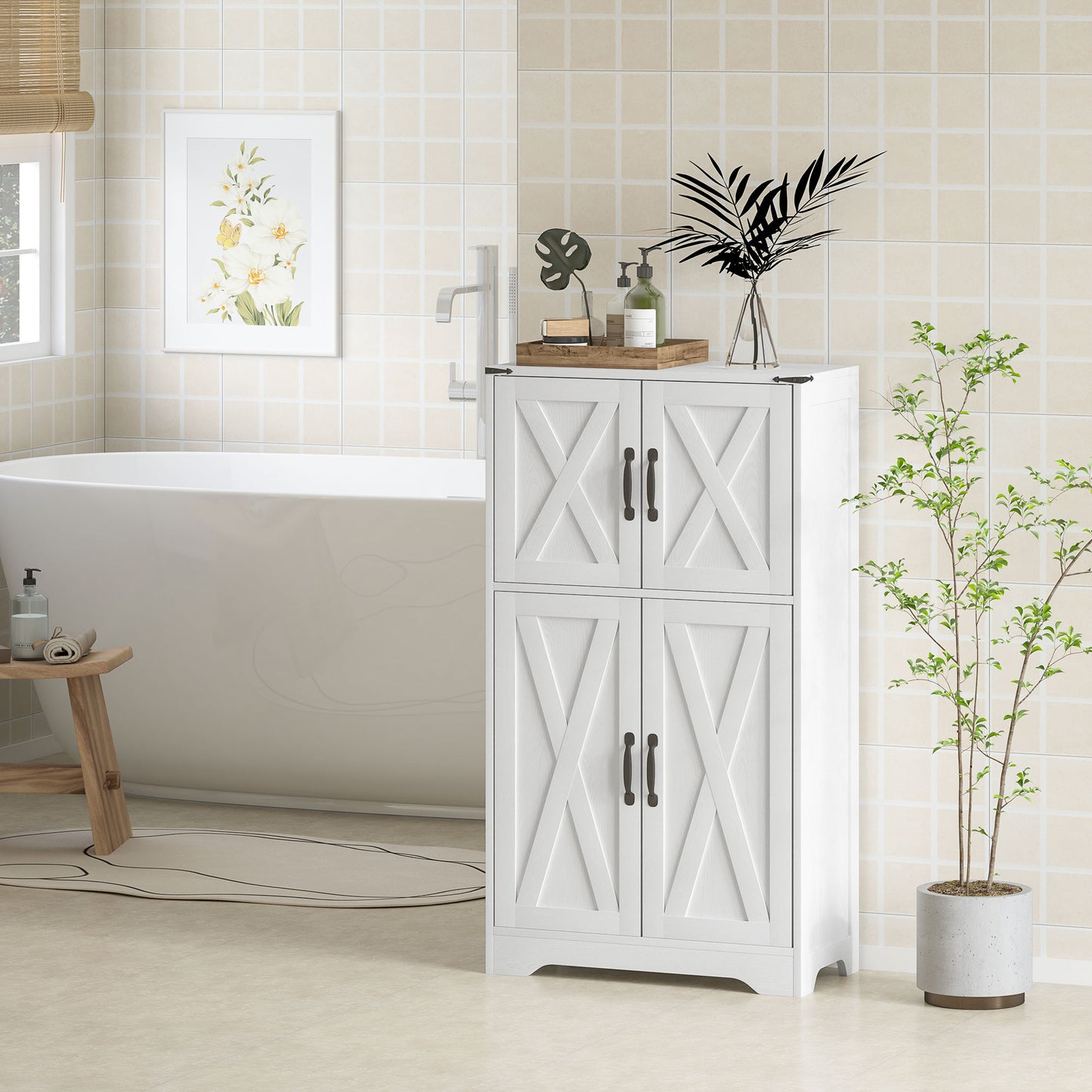 HOMCOM Farmhouse Kitchen Pantry, Freestanding Kitchen Pantry Storage Cabinet with Barn Doors and Adjustable Shelves, Grey