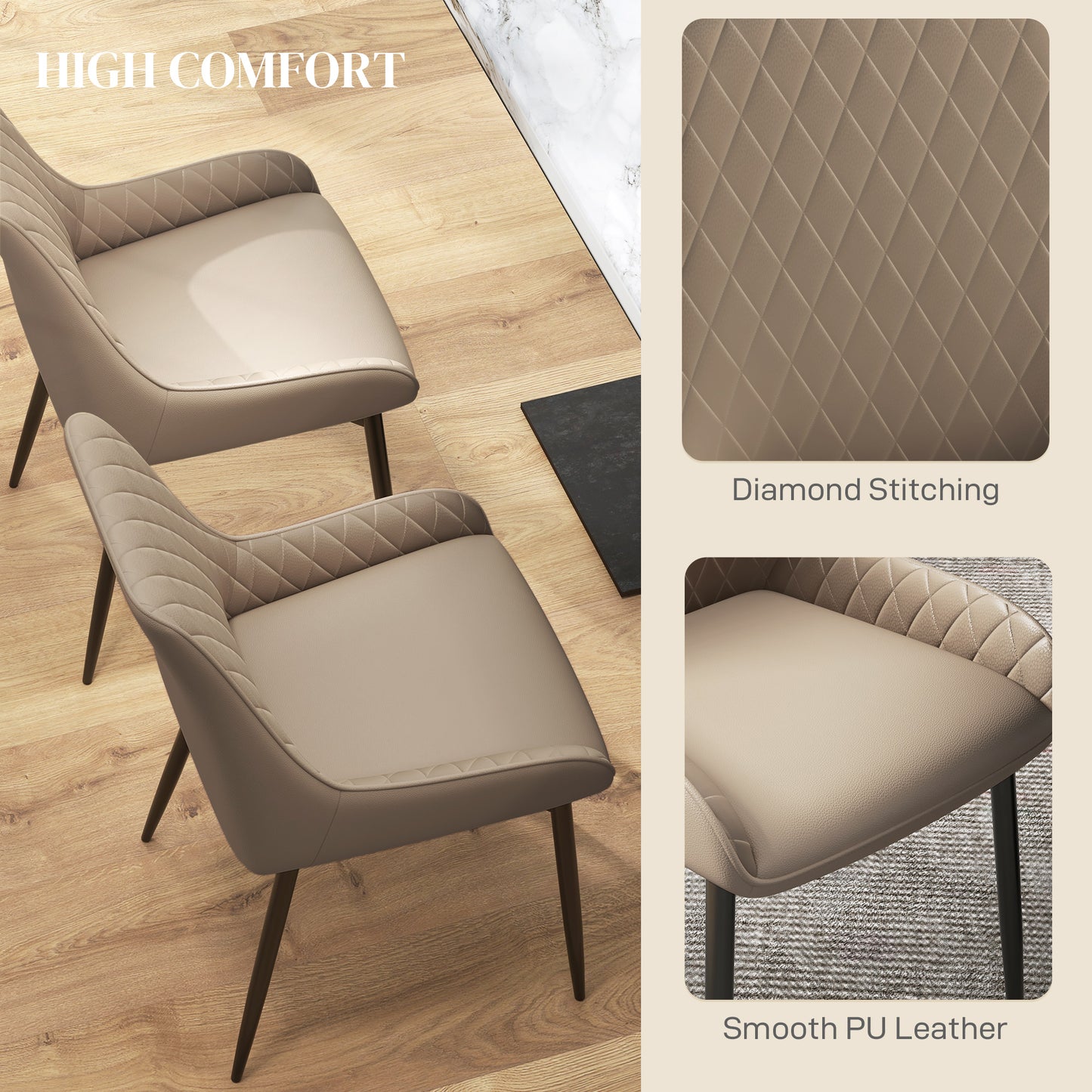 HOMCOM Upholstered Kitchen Chairs, Modern Dining Chairs Set of 2 with Diamond Tufting and Steel Legs for Dining Room, Black