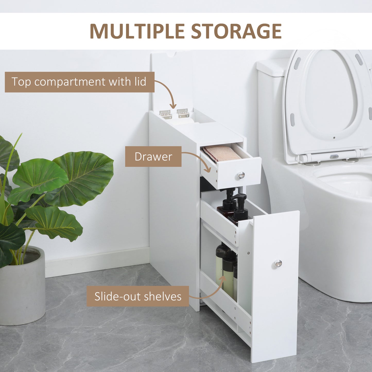 HOMCOM Space Saving Toilet Paper Cabinet, Narrow Bathroom Cabinet with Drawers and Hidden Storage, White