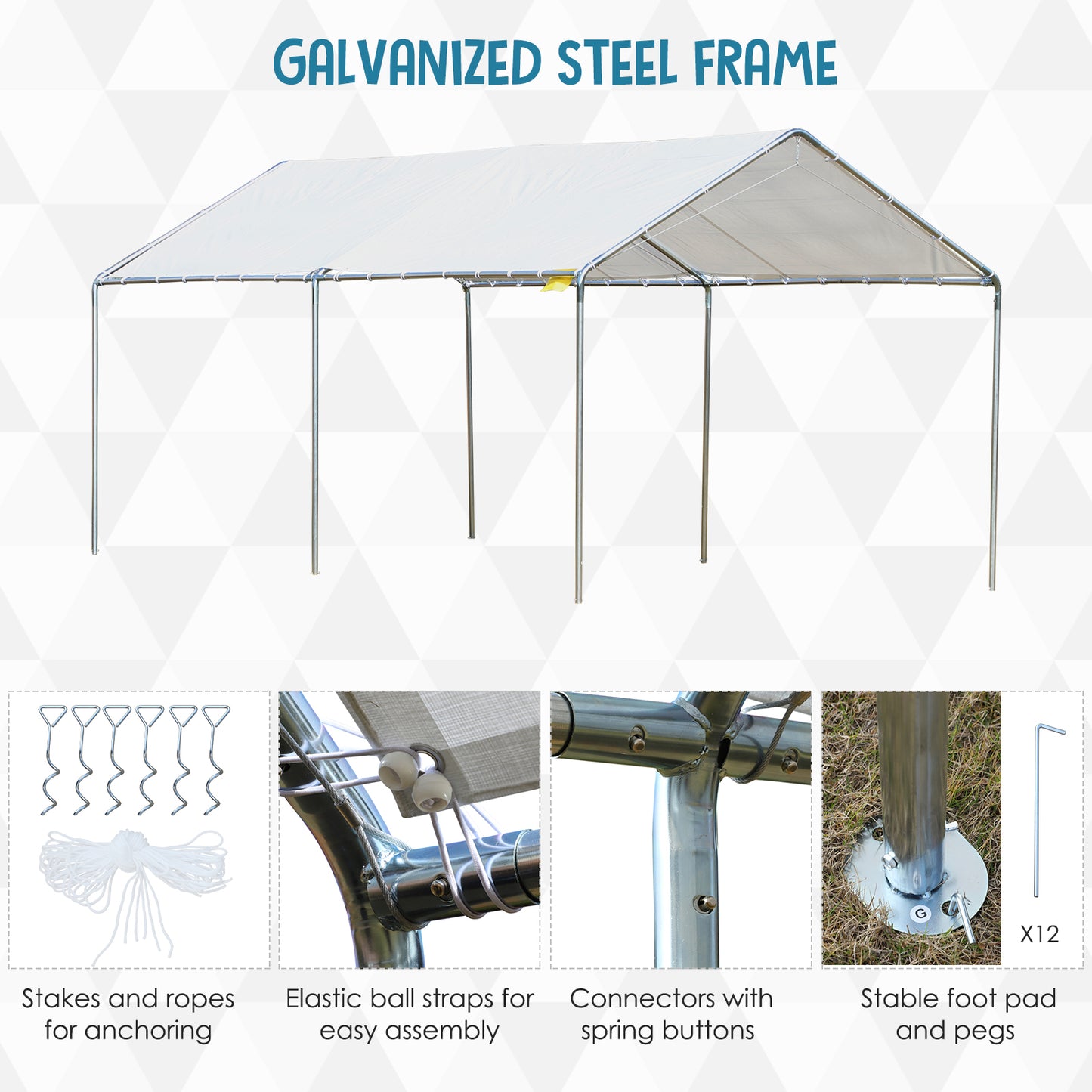 Outsunny 10'x20' Carport Heavy Duty Galvanized Car Canopy with Included Anchor Kit, 3 Reinforced Steel Cables, Grey
