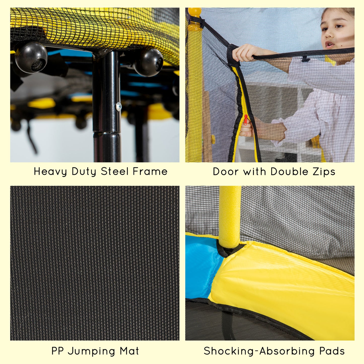 Qaba 4.6FT Trampoline for Kids with Enclosure Net for Ages 3-10, Indoor Outdoor Use, Black