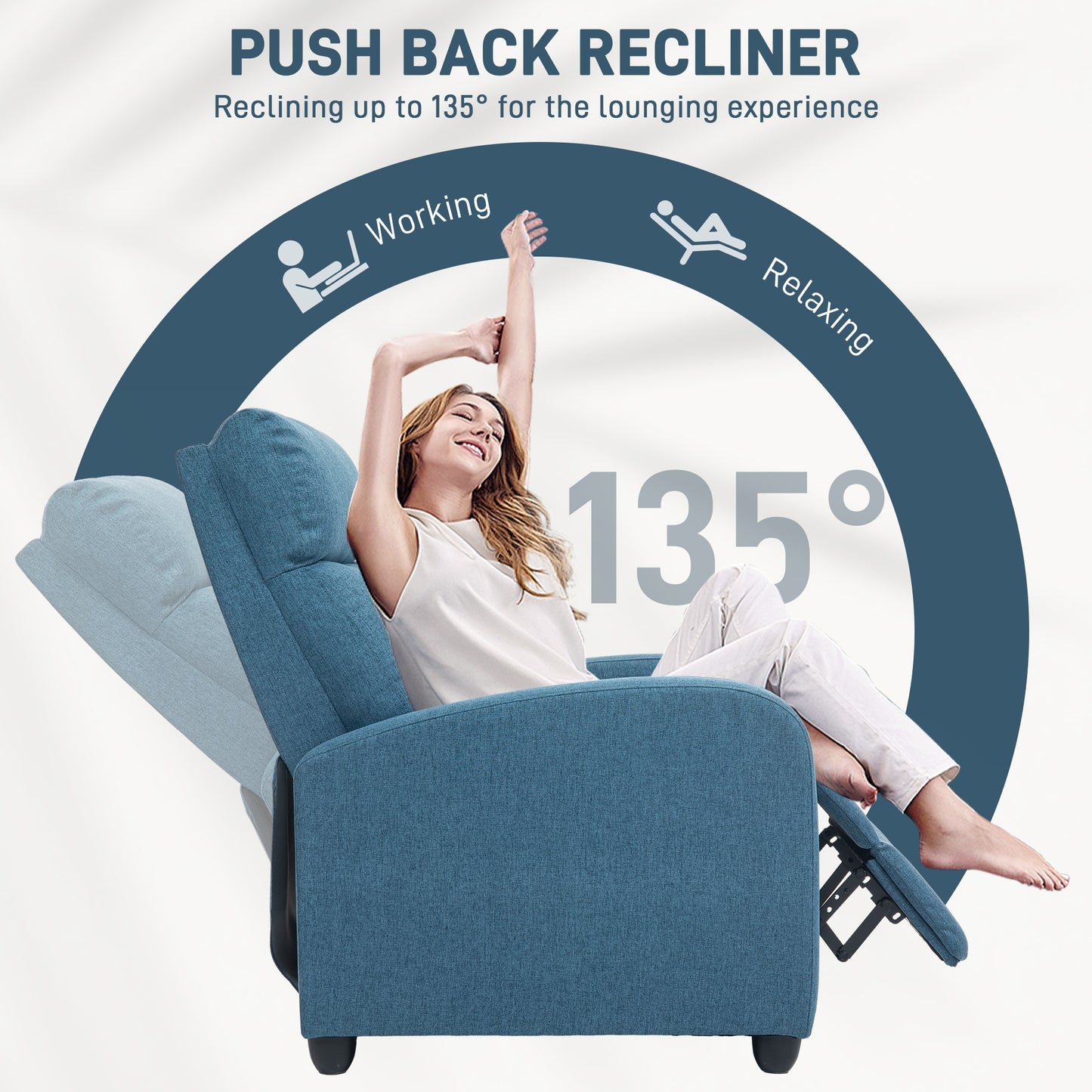 HOMCOM Fabric Recliner Chair Manual Home Theater Seating Single Reclining Sofa Chair with Padded Seat for Living Room, Dark Grey