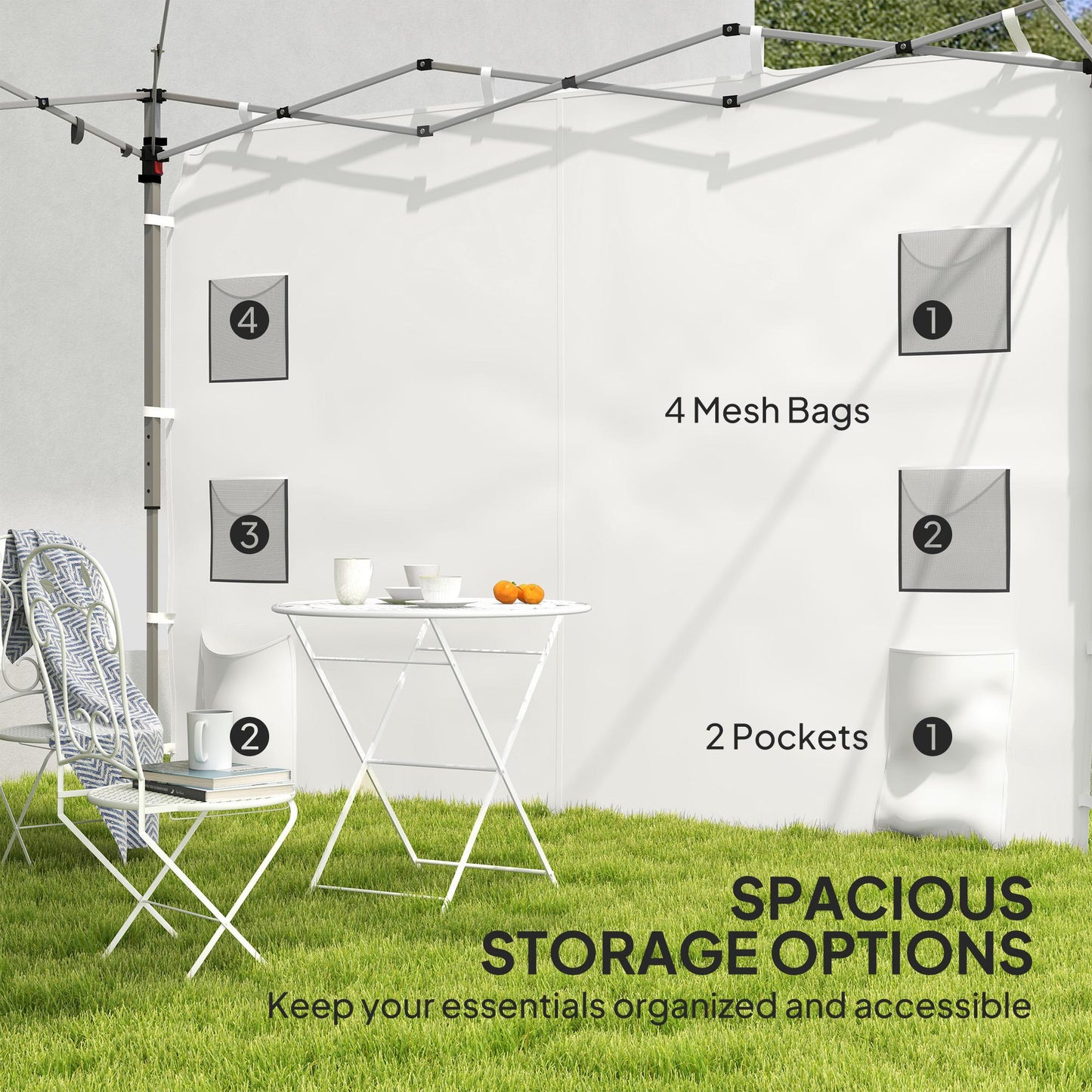 Outsunny Instant Canopy Sidewall with 4 Storage Bag for 10 x 10 ft Straight Leg Pop Up Canopies, 1 Pack Sidewall Only, White