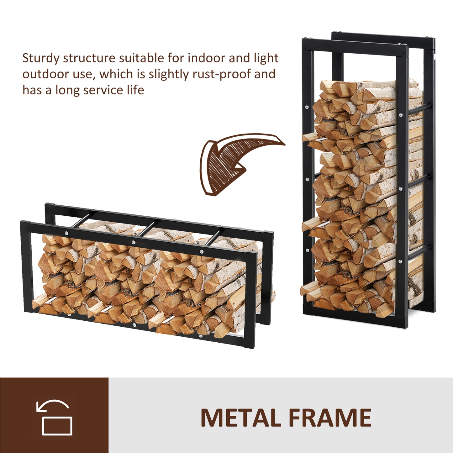 HOMCOM Firewood Rack Outdoor, Log Holder Fireplace Storage Rack with Handles and 220 lbs. Weight Capacity, 23.6" x 9.8" x 39.4", Black