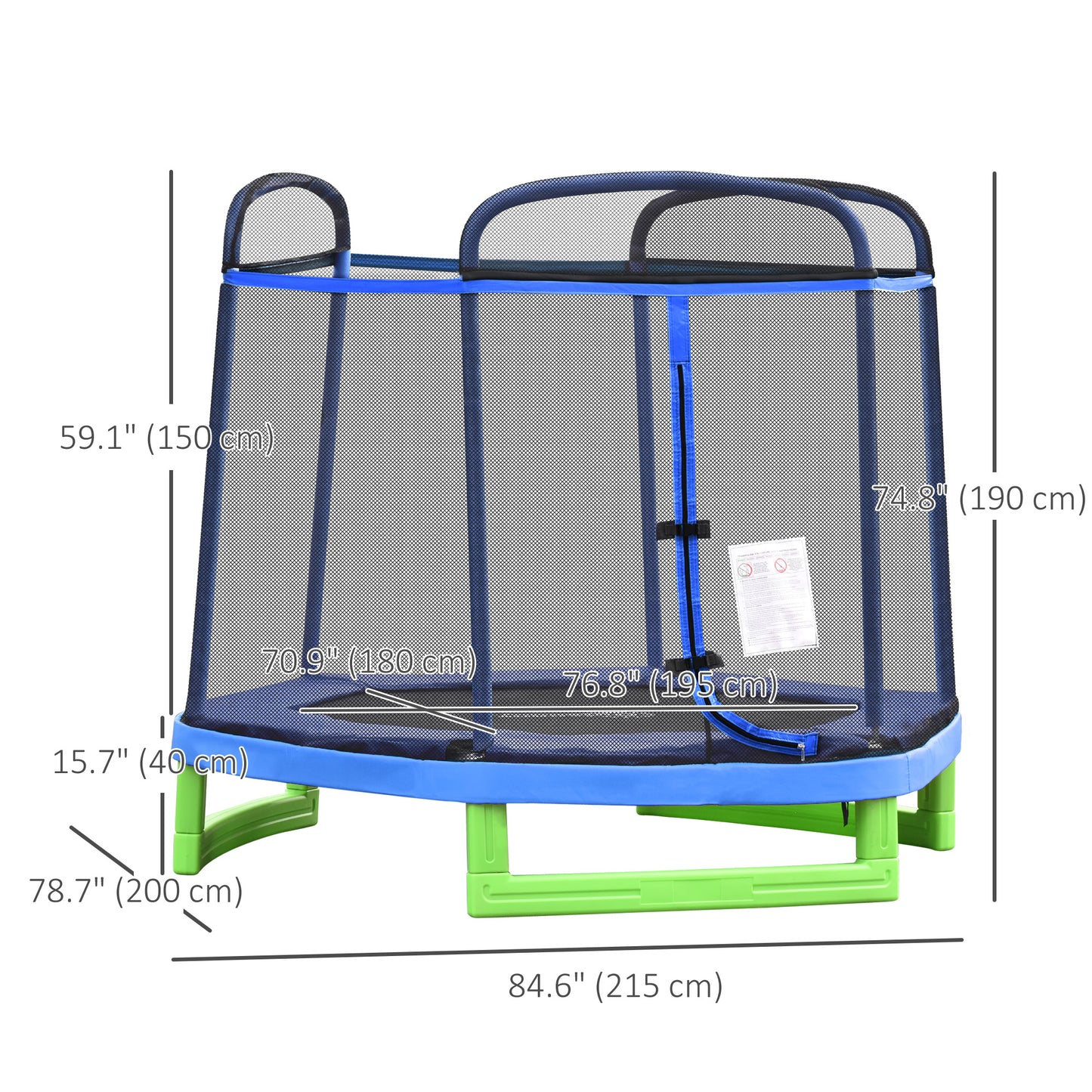 Outsunny 84.75" Kids Trampoline 7 FT Indoor Outdoor Trampolines with Safety Net Enclosure Built-in Zipper Padded Covering, for Boys and Girls, Red
