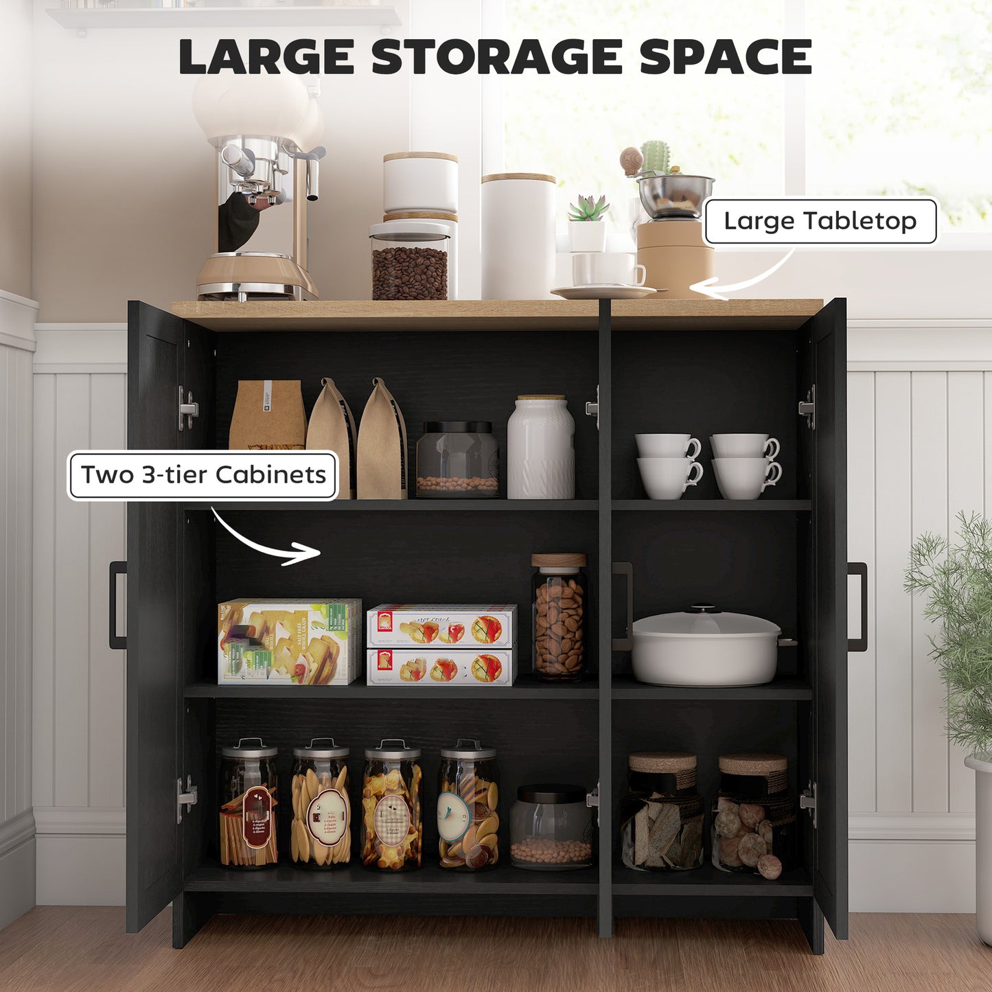HOMCOM Modern Sideboard Buffet Cabinet, Modern Kitchen Storage Cabinet with 3 Doors Adjustable Shelves, for Dining Room, White