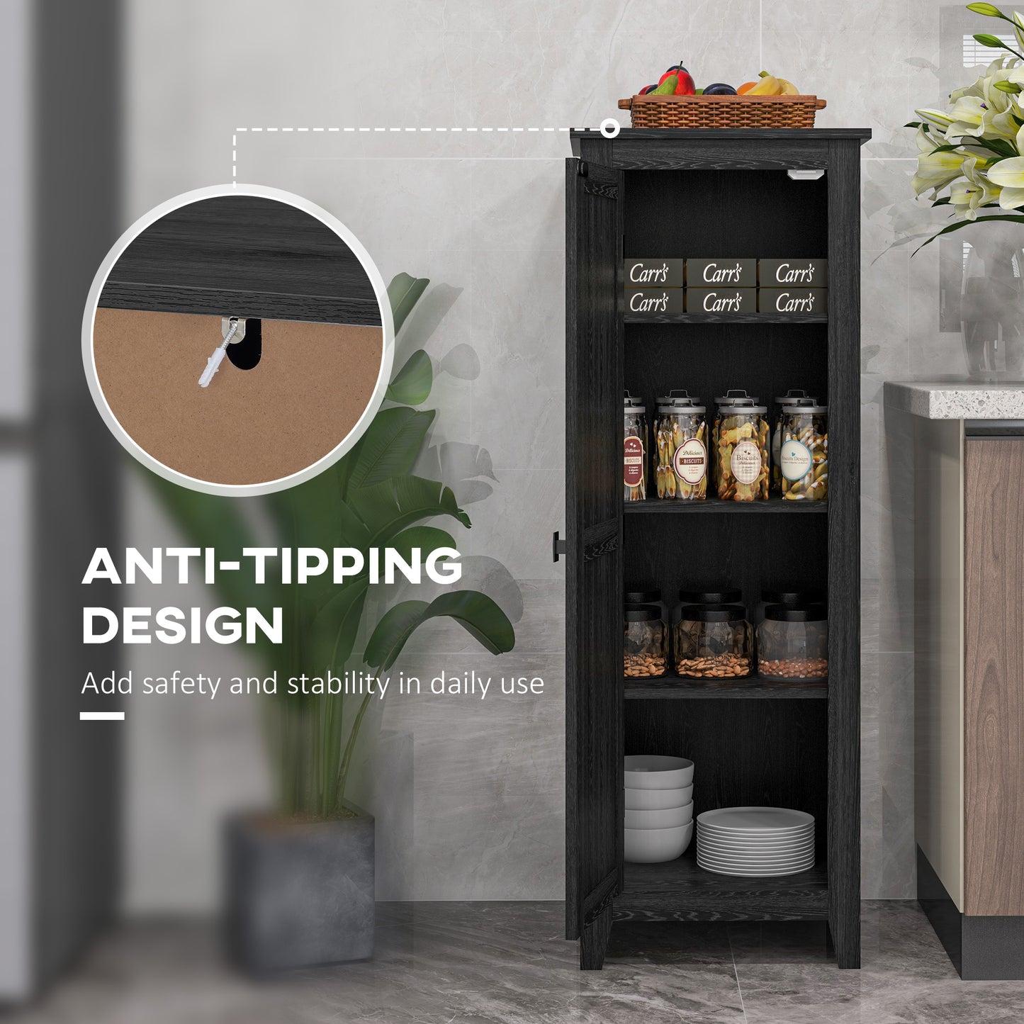 HOMCOM 48" Farmhouse Kitchen Pantry Storage Cabinet with Barn Door, Kitchen Pantry Cabinet with Adjustable Shelves, Natural