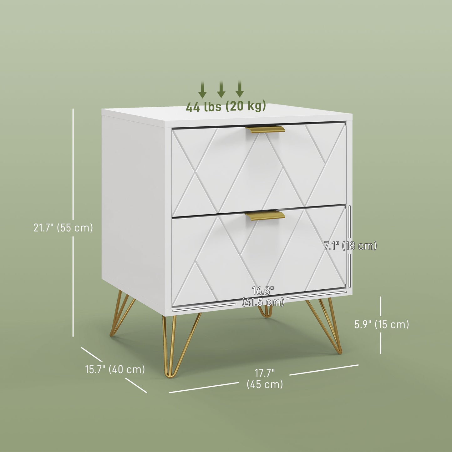 HOMCOM Modern Bedside Table, Accent Nightstand with 2 Drawers, Bed End Table for Bedroom, Living Room, White