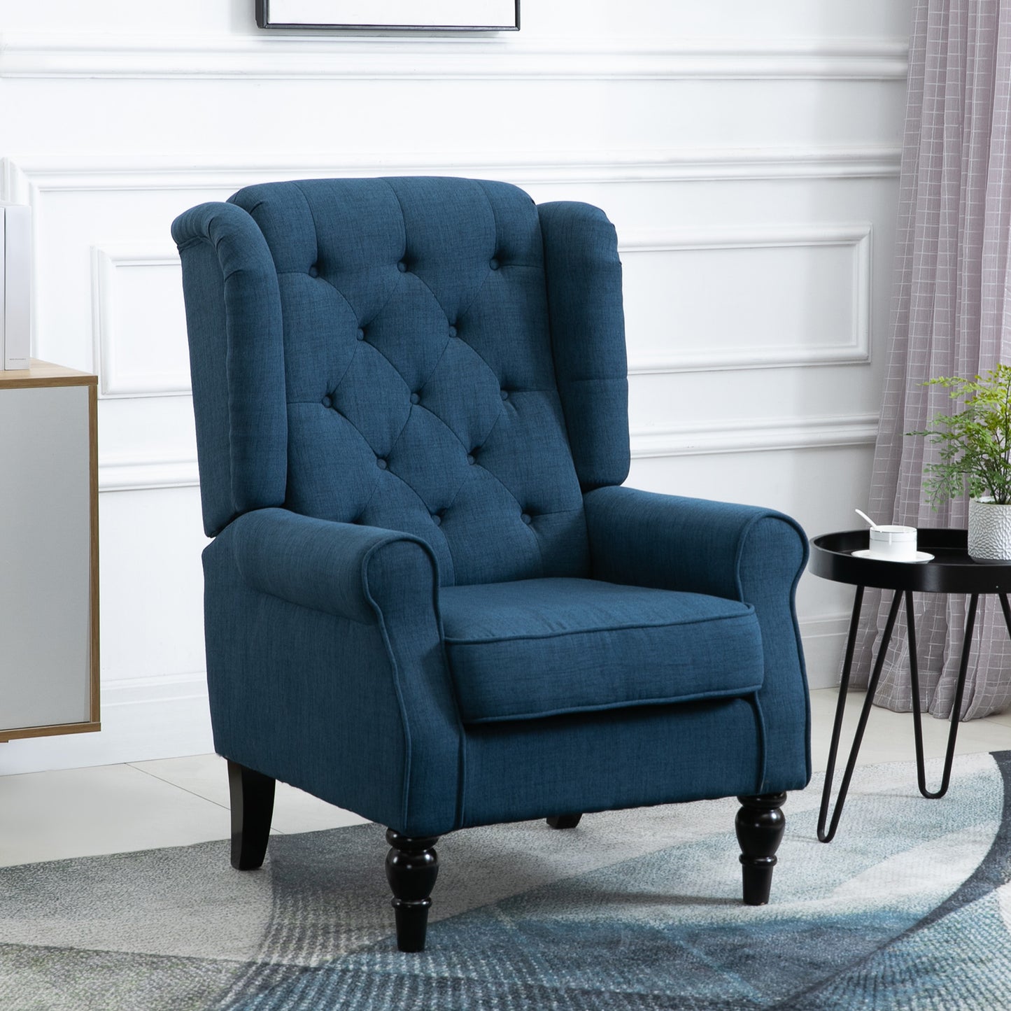 HOMCOM Fabric Accent Chair, Button Tufted Armchair, Upholstered Modern Living Room Chair, Wingback Chair with Wood Legs, Rolled Arms, Thick Padding for Bedroom, White