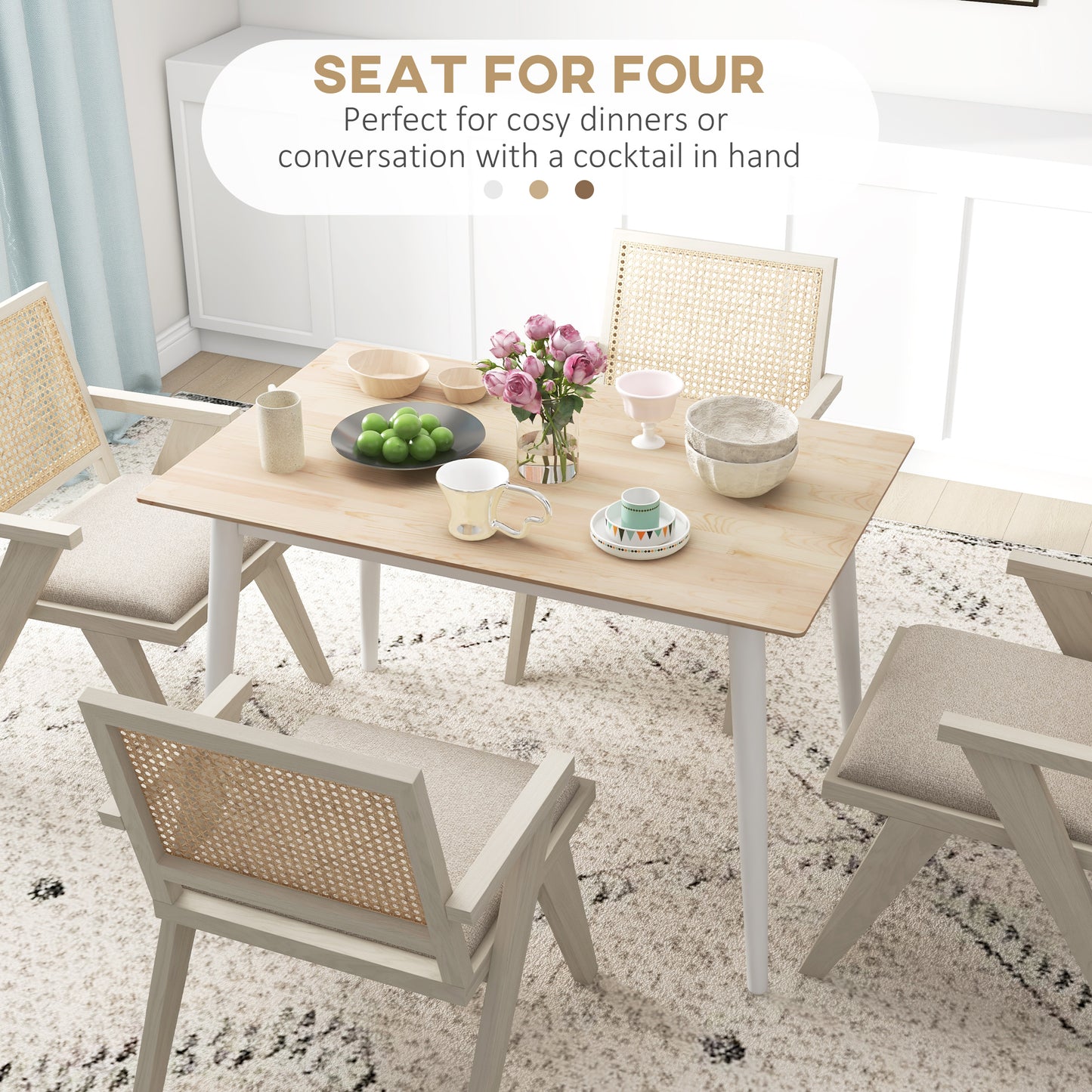 HOMCOM 47" x 30" Dining Table, Farmhouse Dining Room Table with Pine Wood Frame and Angled Legs, Natural