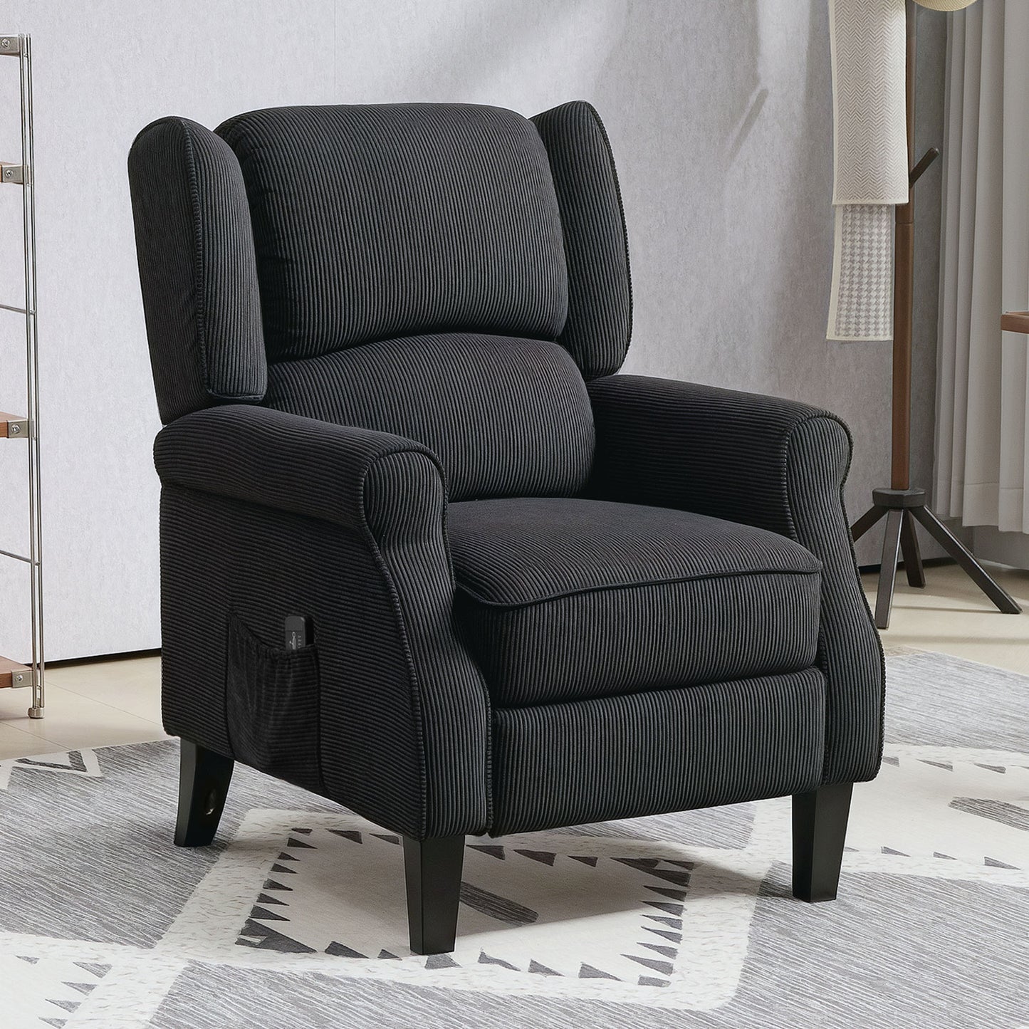 HOMCOM Push Back Recliner Chair, Vibration Massage Recliner for Living Room with Extendable Footrest, Remote, Pocket, Black