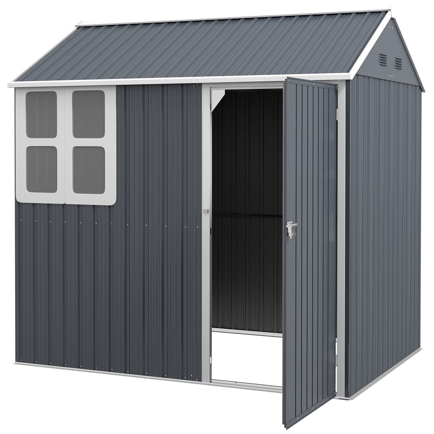 Outsunny 8.5' x 5.5' Metal Garden Storage Shed, Outdoor Tool Storage House with Lockable Door, Vents, Sloped Roof, Light Grey