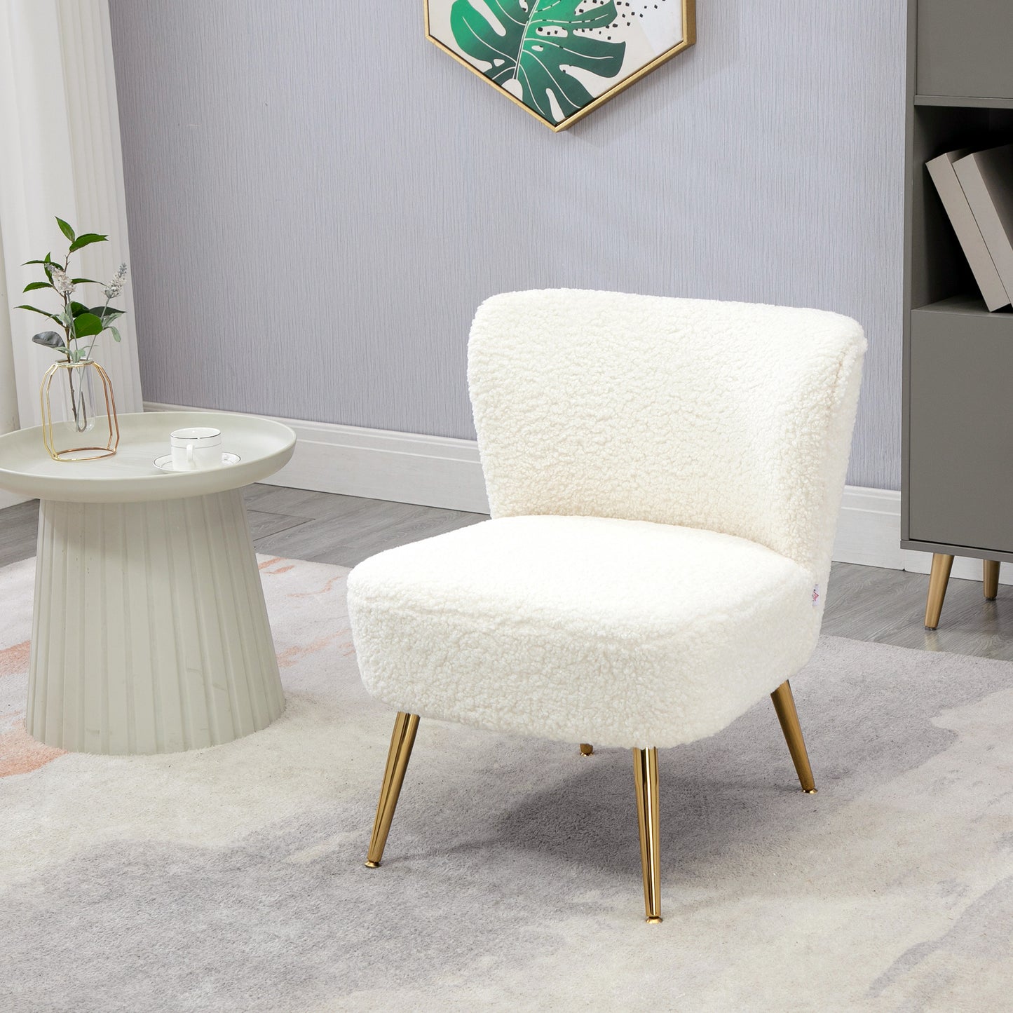 HOMCOM Lounge Chair for Bedroom Living Room Chair with Soft Upholstery and Gold Legs Pink