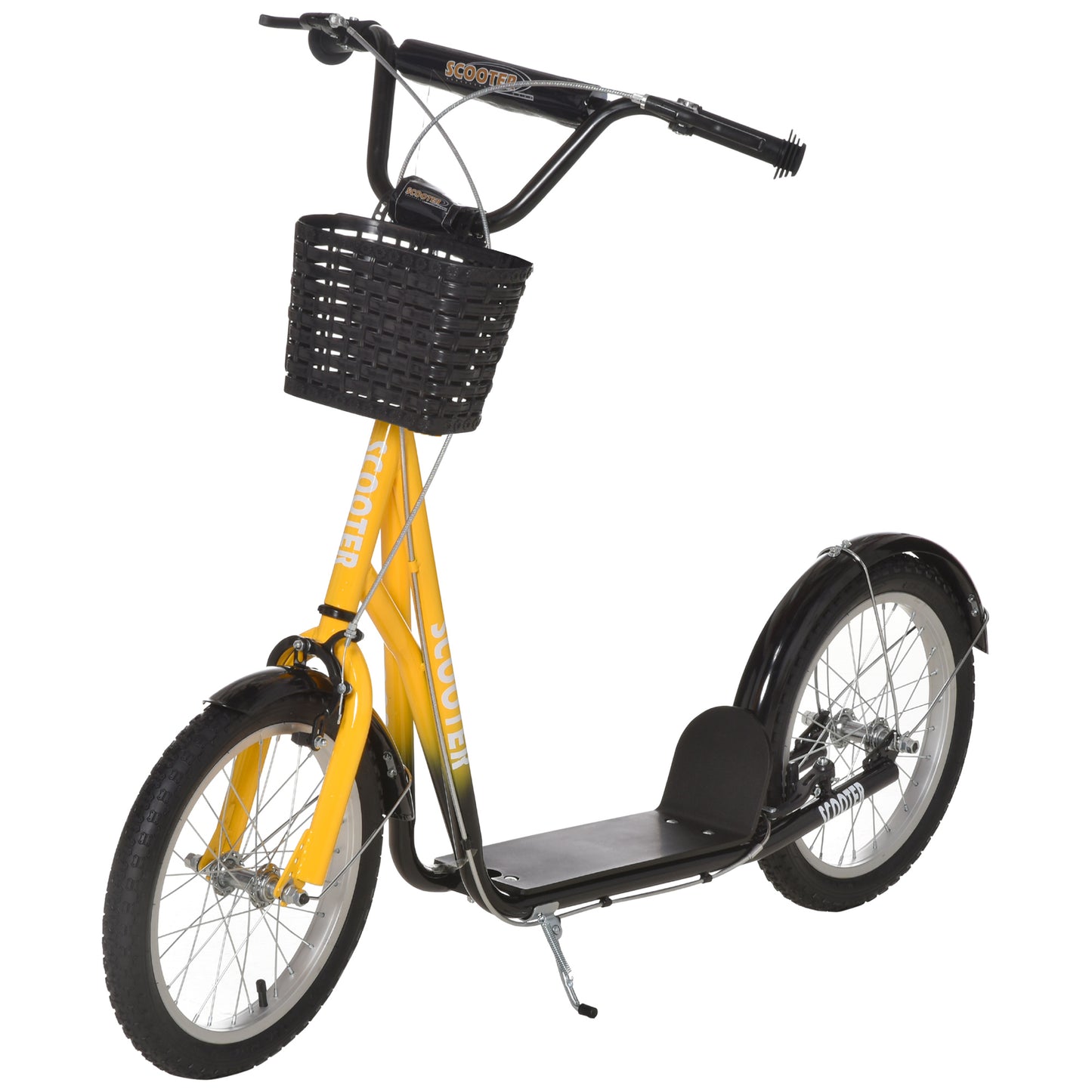 Aosom Kick Scooter with Adjustable Handlebar, Kids Scooter with 2 Brakes Basket Cupholder 16" Inflatable Rubber Tyres Pink
