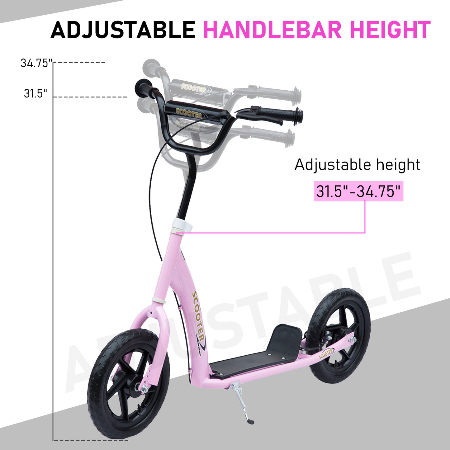 HOMCOM Kids Scooter Street Bike Bicycle for Teens Ride on Toy w/ 12'' Tire for 5-12 Year Old Pink