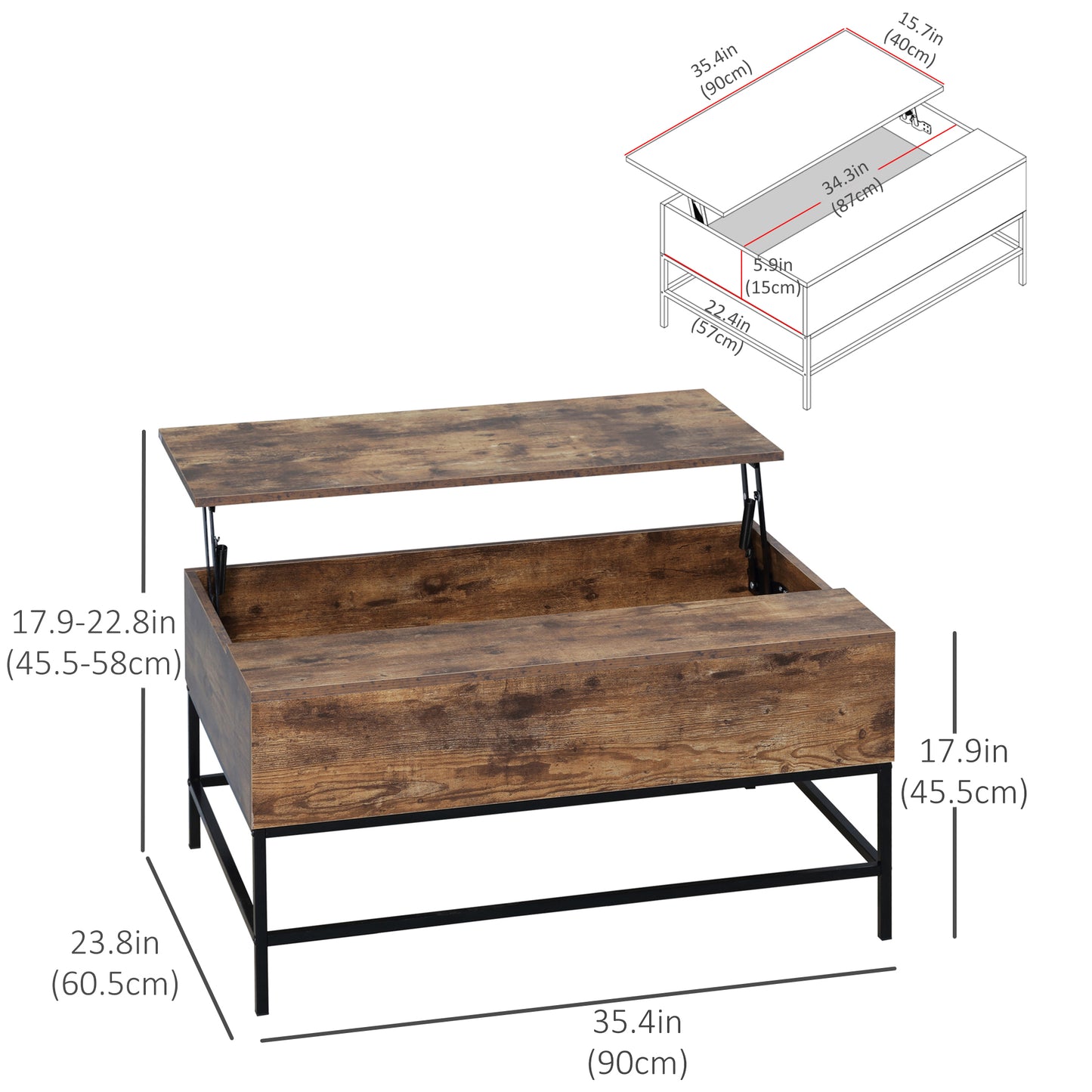 HOMCOM Lift Top Coffee Table with Hidden Storage Compartment Lift Tabletop Center Table for Living Room, Grey