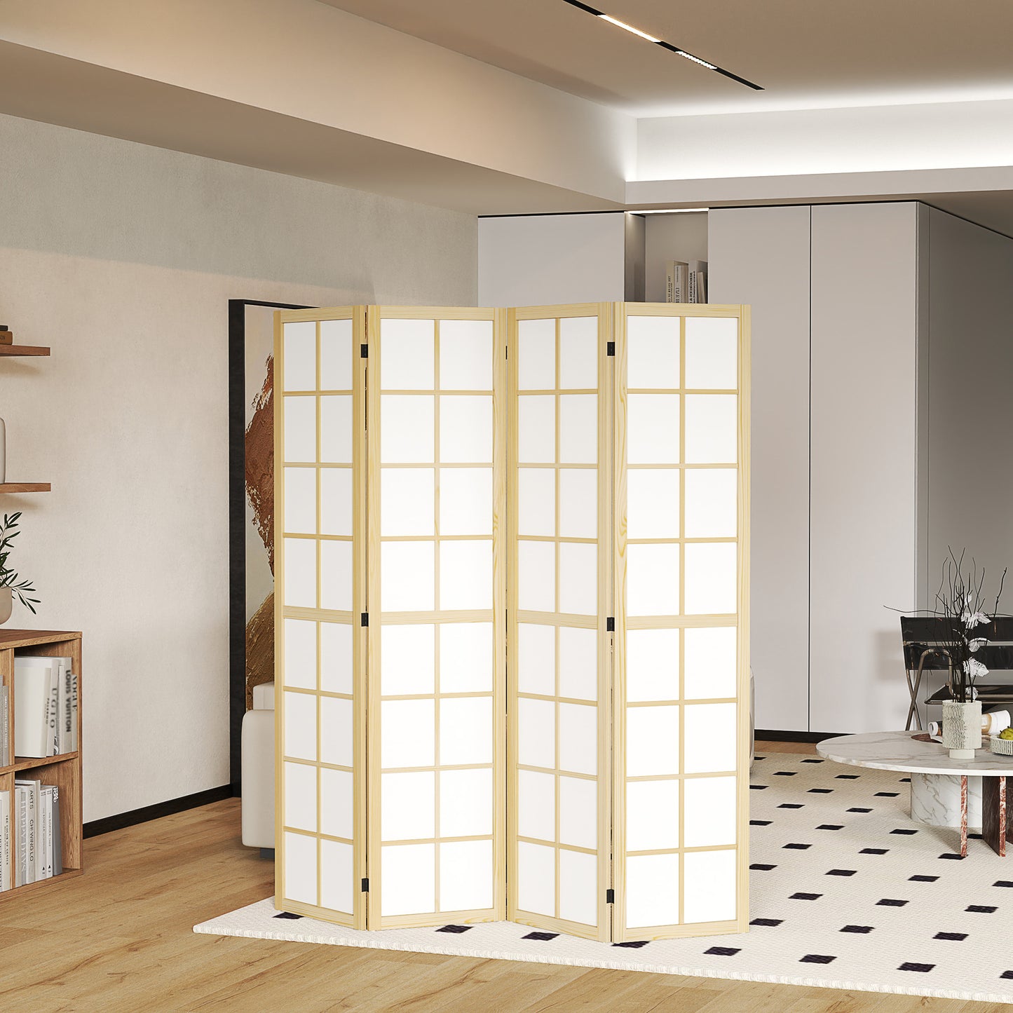 HOMCOM 4 Panel Room Divider, 5.6 ft Folding Wall Divider Room Partition for Home Office, Bedroom, Living Room