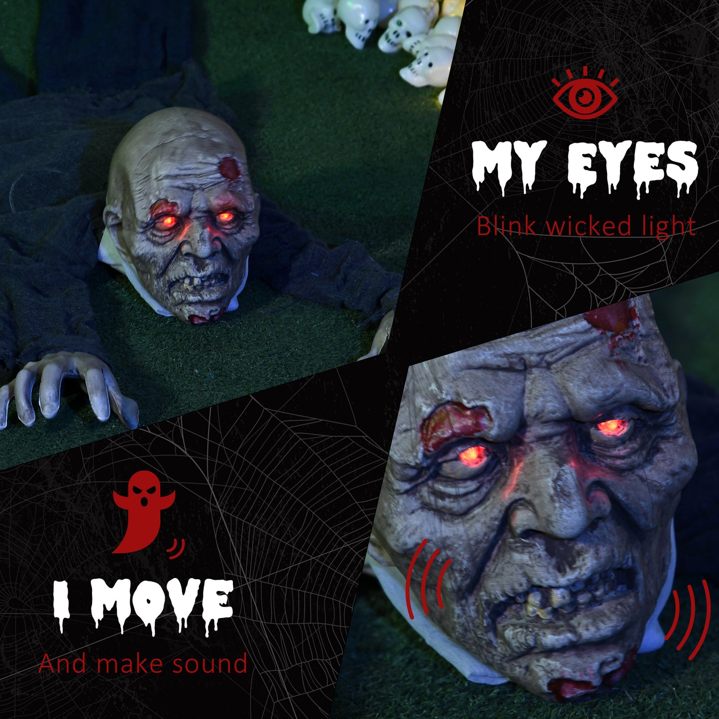 HOMCOM 72 Inch/6ft Life Size Outdoor Halloween Decoration Witch, Animated Prop Decor with Sound and Motion Activated, Light Up Eyes, Creepy Sound