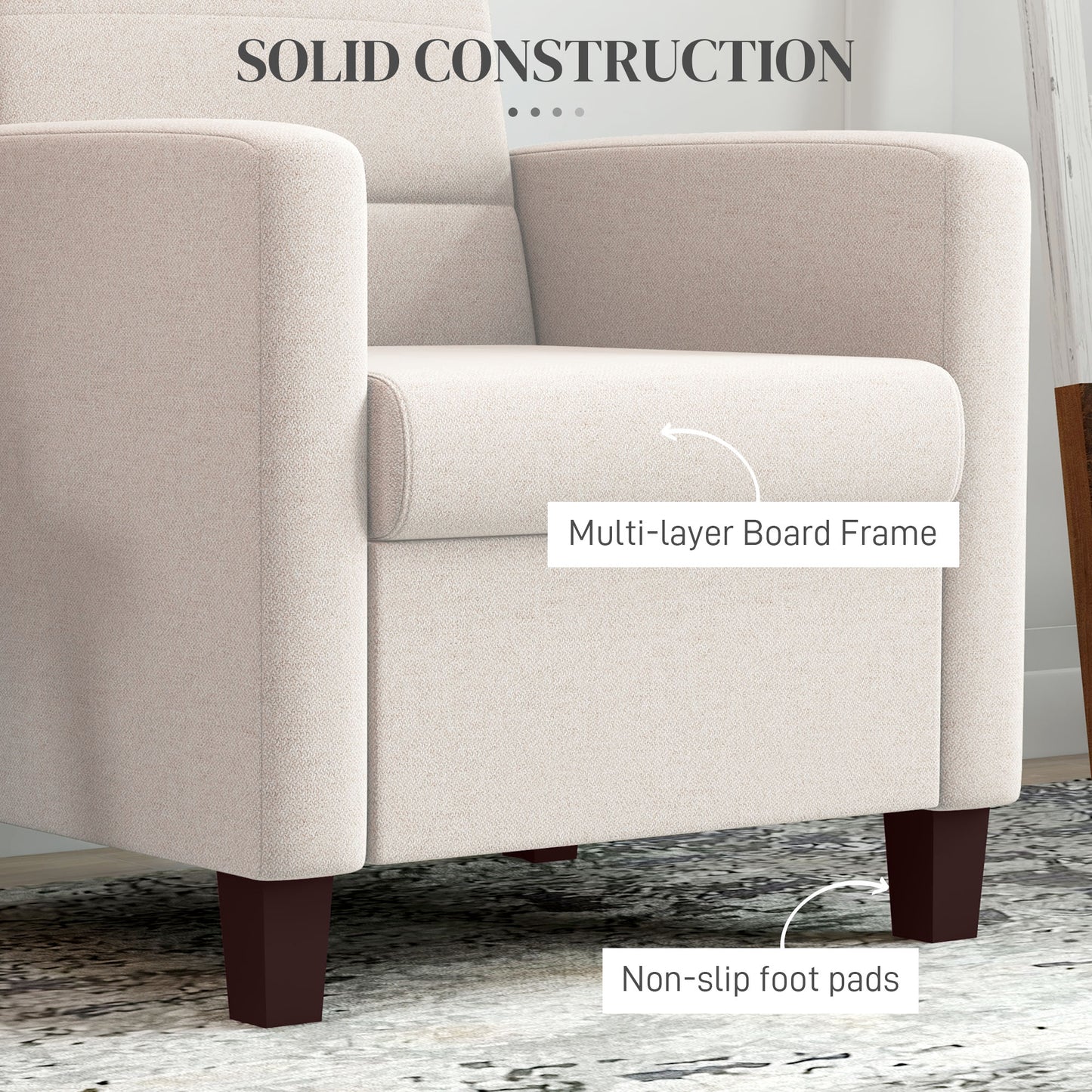 HOMCOM Fabric Accent Chair, Modern Armchair with Seat Cushion and Non-Slip Pads for Living Room, Bedroom, Light Brown
