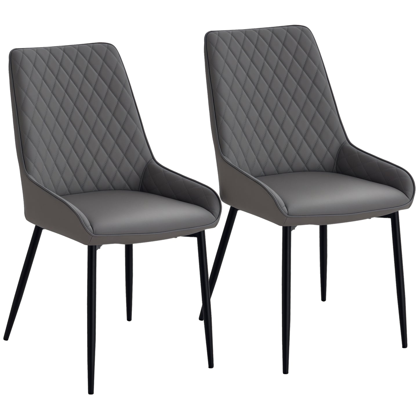 HOMCOM Upholstered Kitchen Chairs, Modern Dining Chairs Set of 2 with Diamond Tufting and Steel Legs for Dining Room, Black