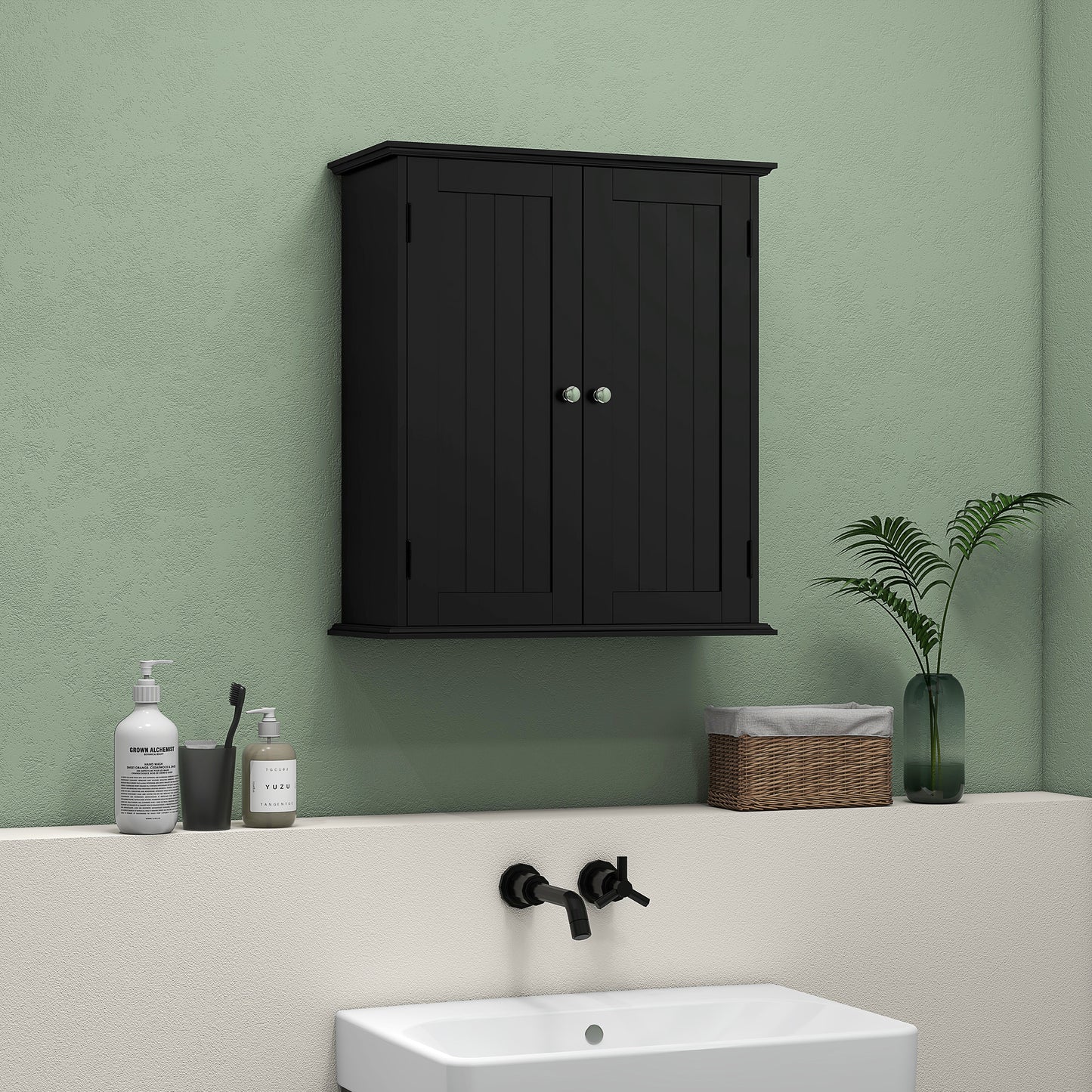 HOMCOM Bathroom Medicine Cabinet, Wall Cabinet with 2 Doors and Adjustable Shelf, Space Saver Over Toilet Cabinet