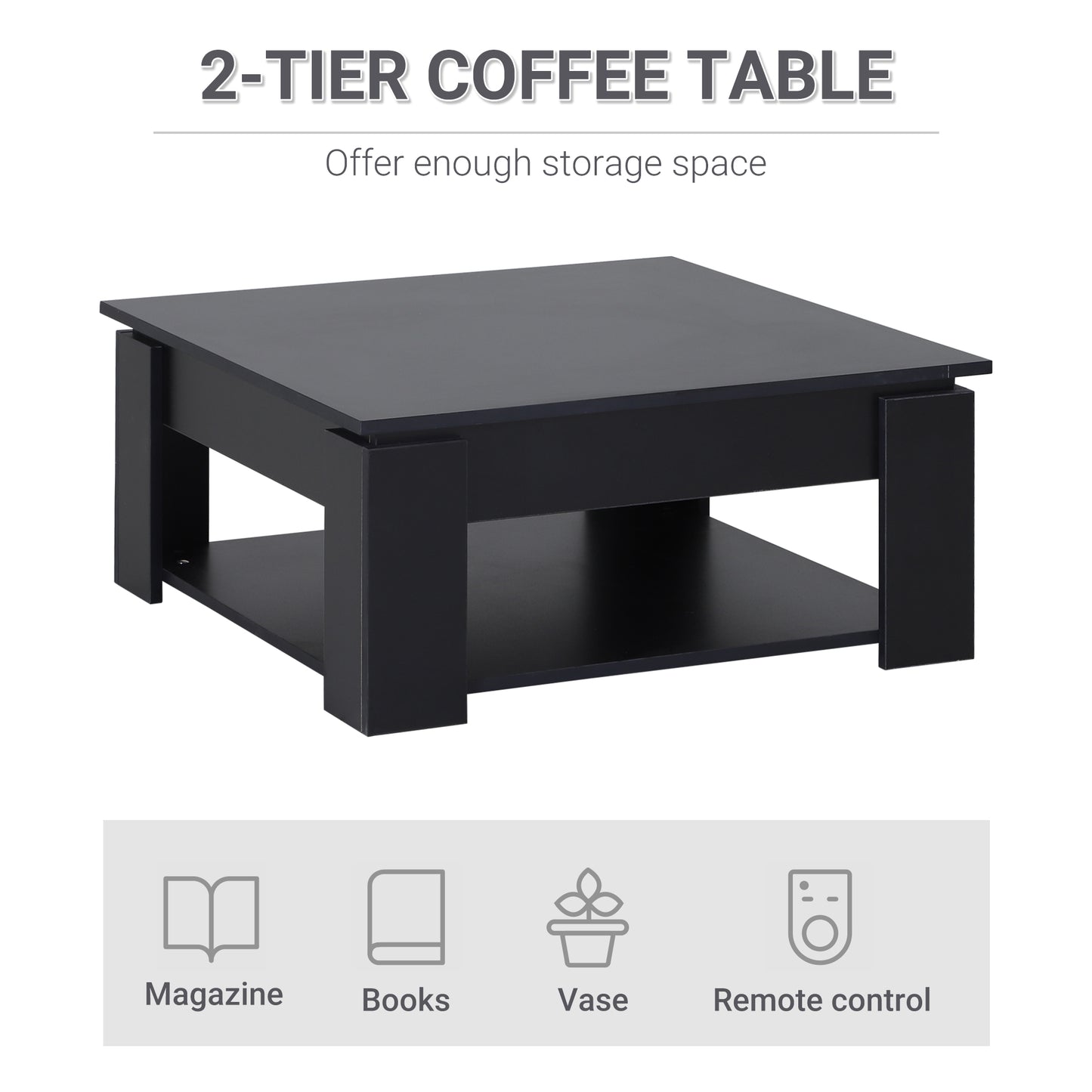 HOMCOM Modern Coffee Table with Storage Shelf, Square Cocktail Table, Center Table for Living Room, Grey