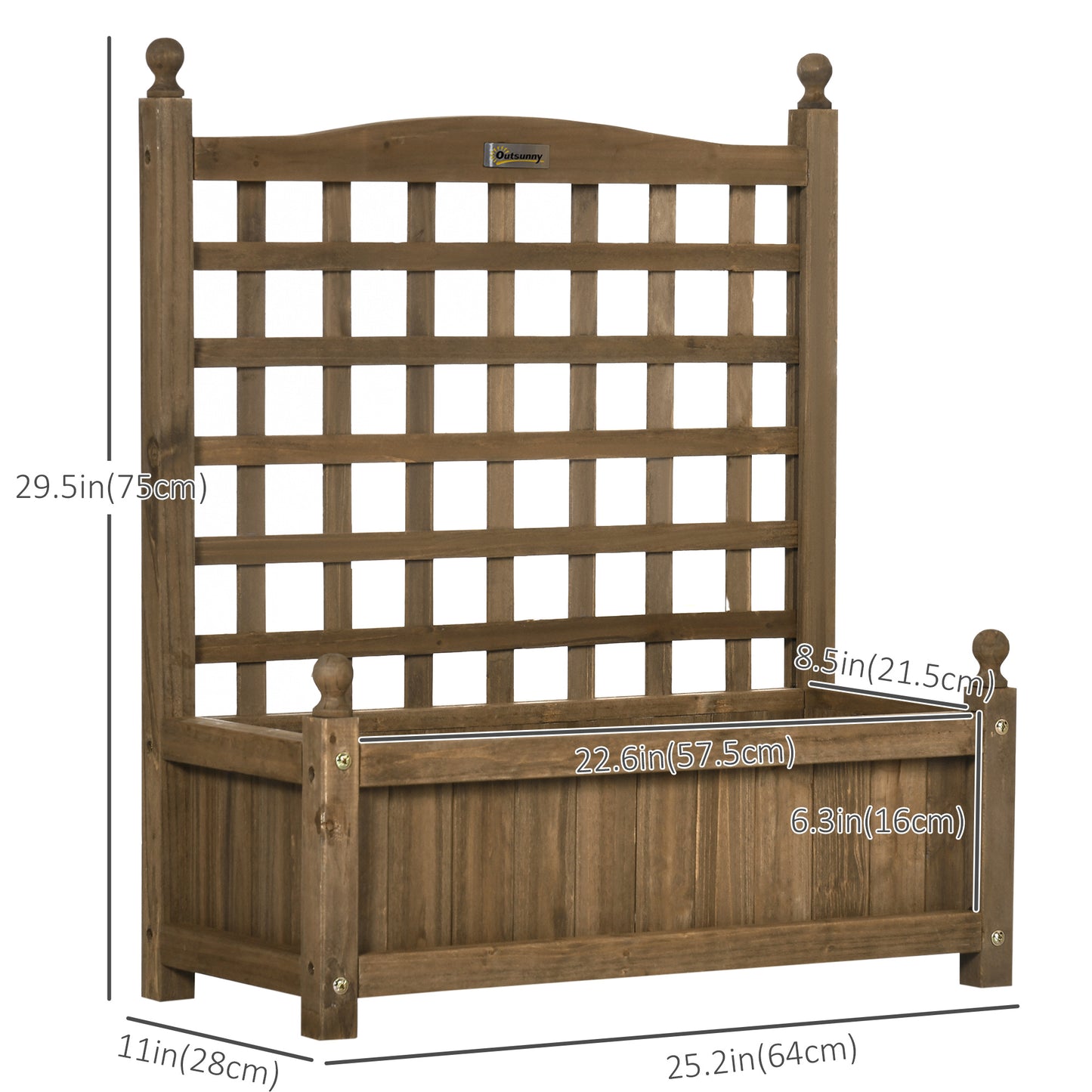 Outsunny Raised Garden Bed with Trellis, Wood Planter Box for Garden, Free Standing Flower Bed, 25.2" x 11" x 47.2" Brown