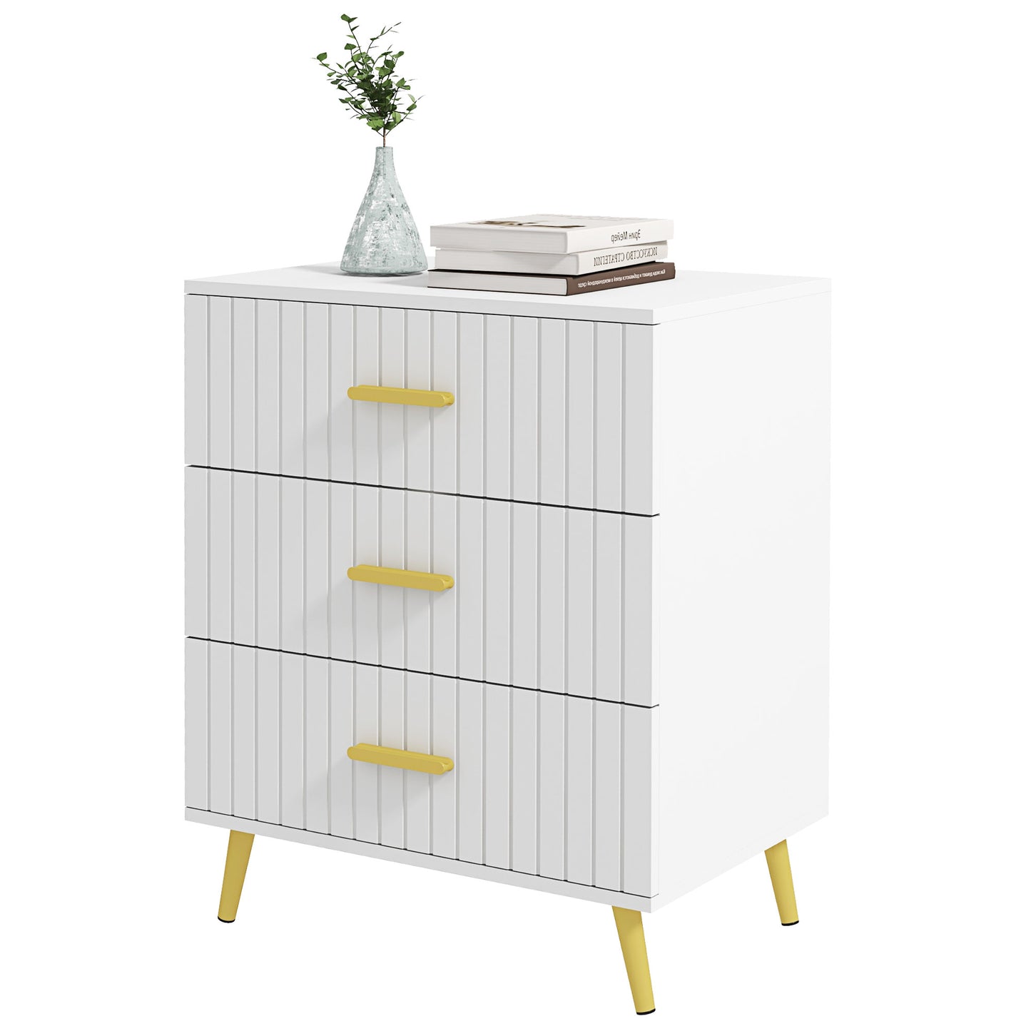 HOMCOM 3 Drawer Cabinet, Drawer Chest for Bedroom, Chest of Drawers with Aluminium Legs and Gold Handles, Dark Grey
