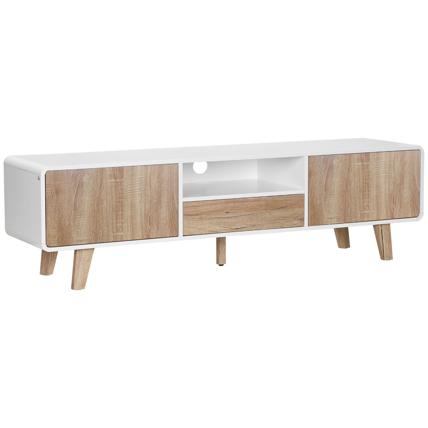 HOMCOM Modern TV Stand Cabinet for TVs up to 72" Flat Screen with Push-open Drawer, Storage Compartment and Cable Management, Rounded-edge Entertainment Center for Living Room, Bedroom