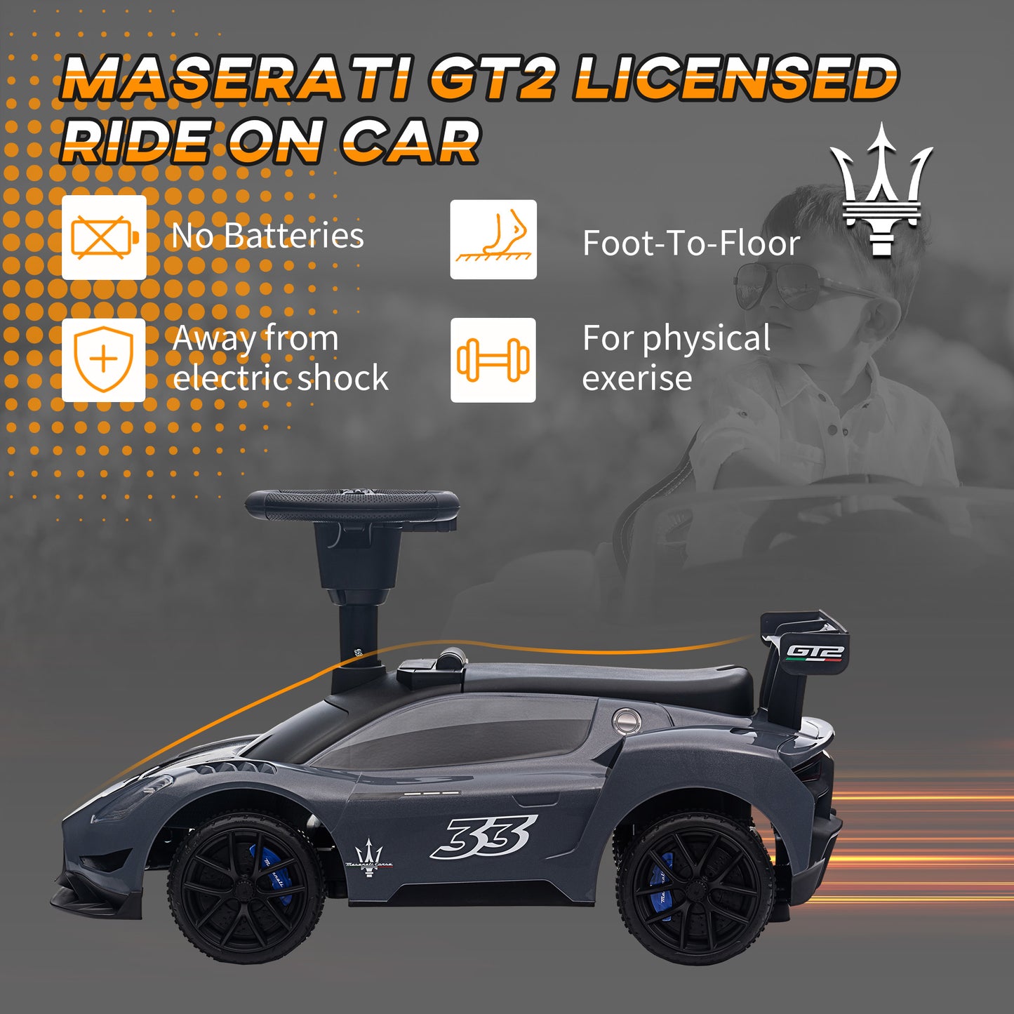 Qaba Licensed Maserati GT2 Baby Sliding Car with Storage, Music, Horn, Foot to Floor Toddler Car for 18-60 Months, Pink