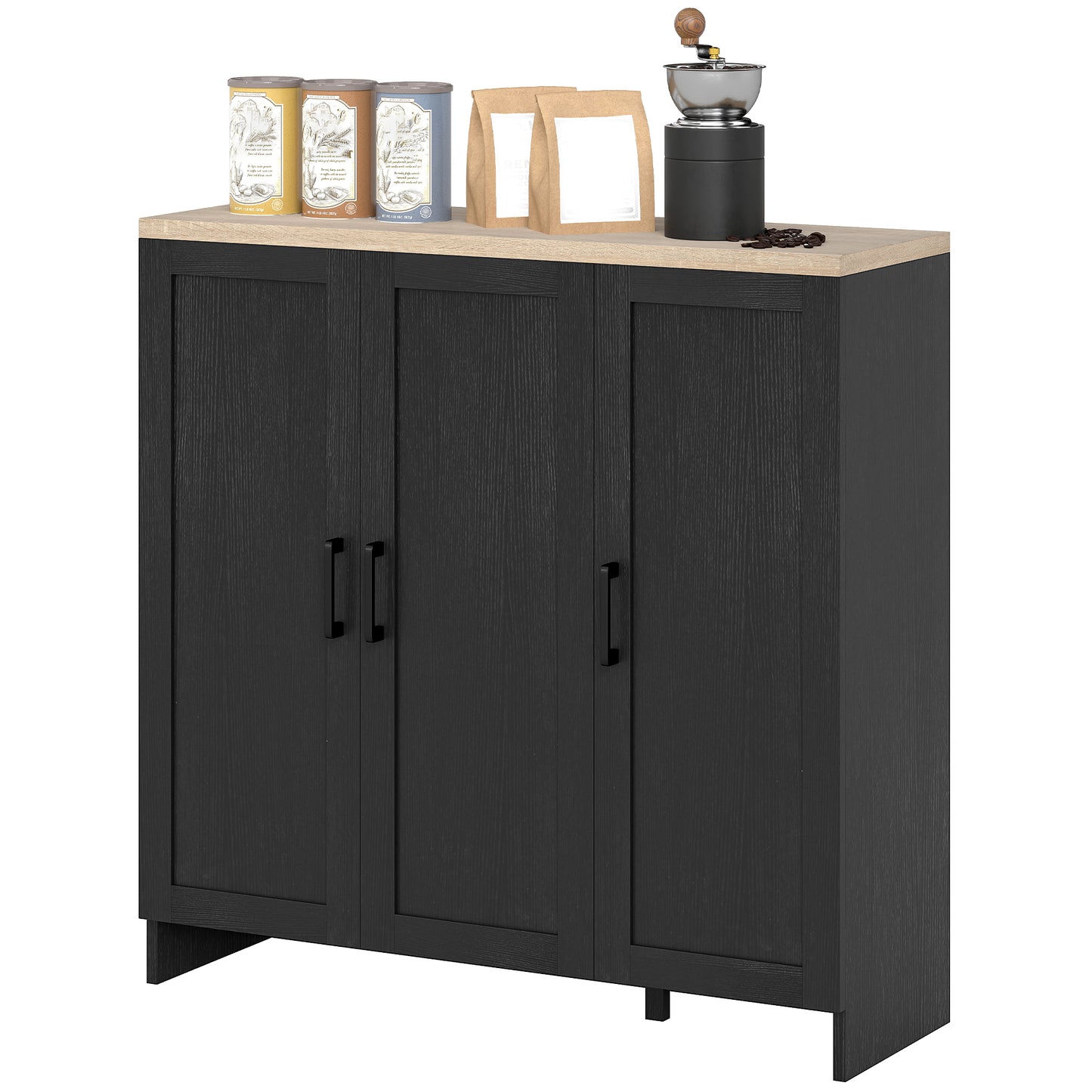 HOMCOM Modern Sideboard Buffet Cabinet, Modern Kitchen Storage Cabinet with 3 Doors Adjustable Shelves, for Dining Room, White