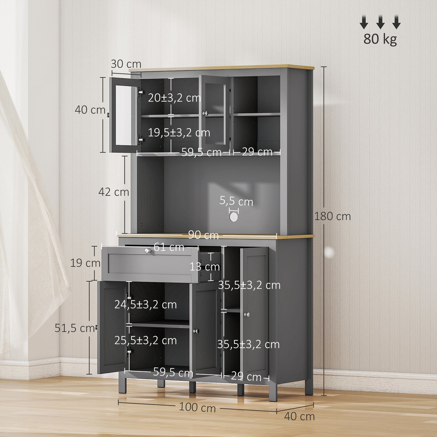 HOMCOM 5-Door Kitchen Pantry Cabinet, Freestanding Storage Cabinet Cupboard with Adjustable Shelves, 71"