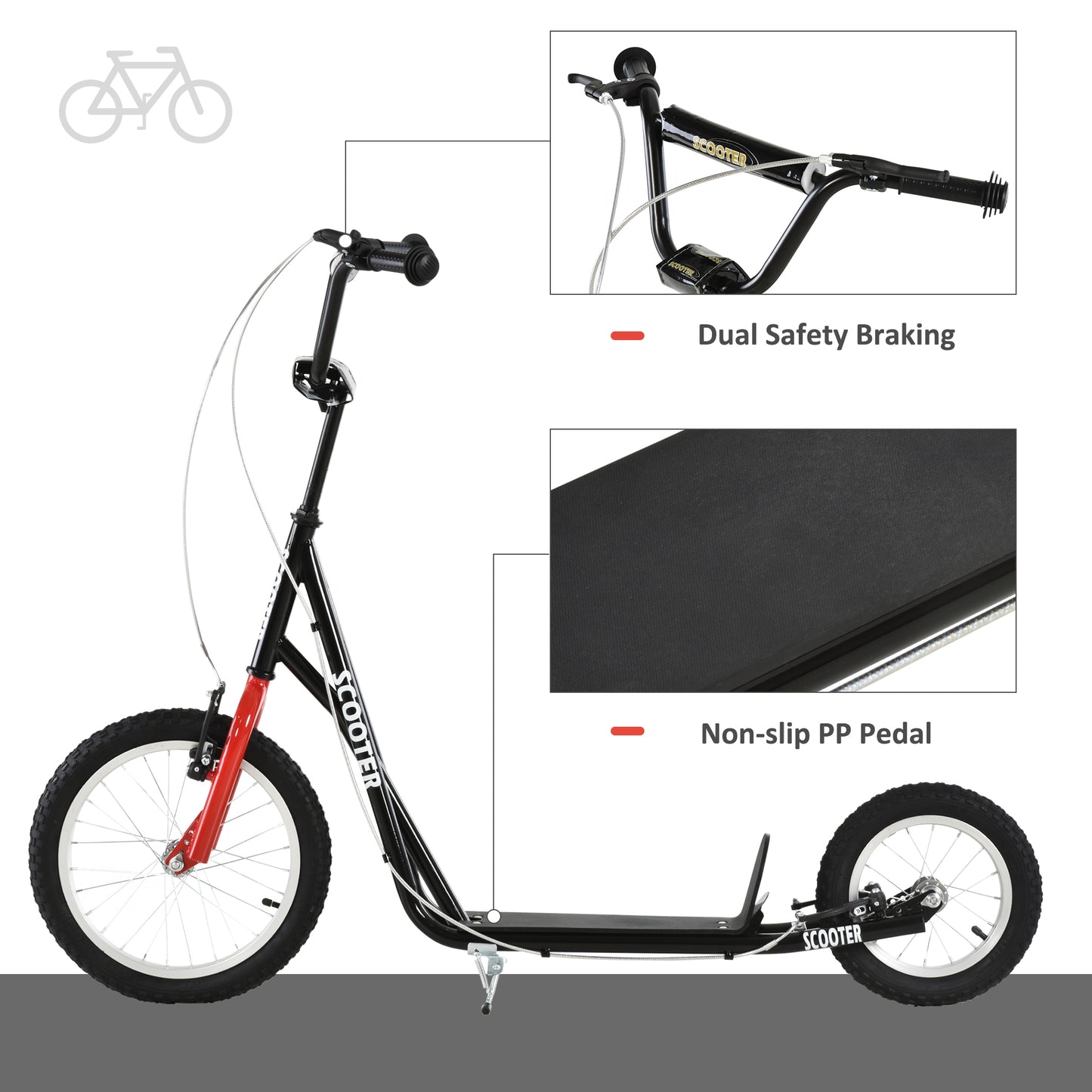Aosom Youth Kick Scooter with Adjustable Handlebar and 16'' Inflatable Rubber Wheel for Kids and Teens 5+ Year Old, Blue