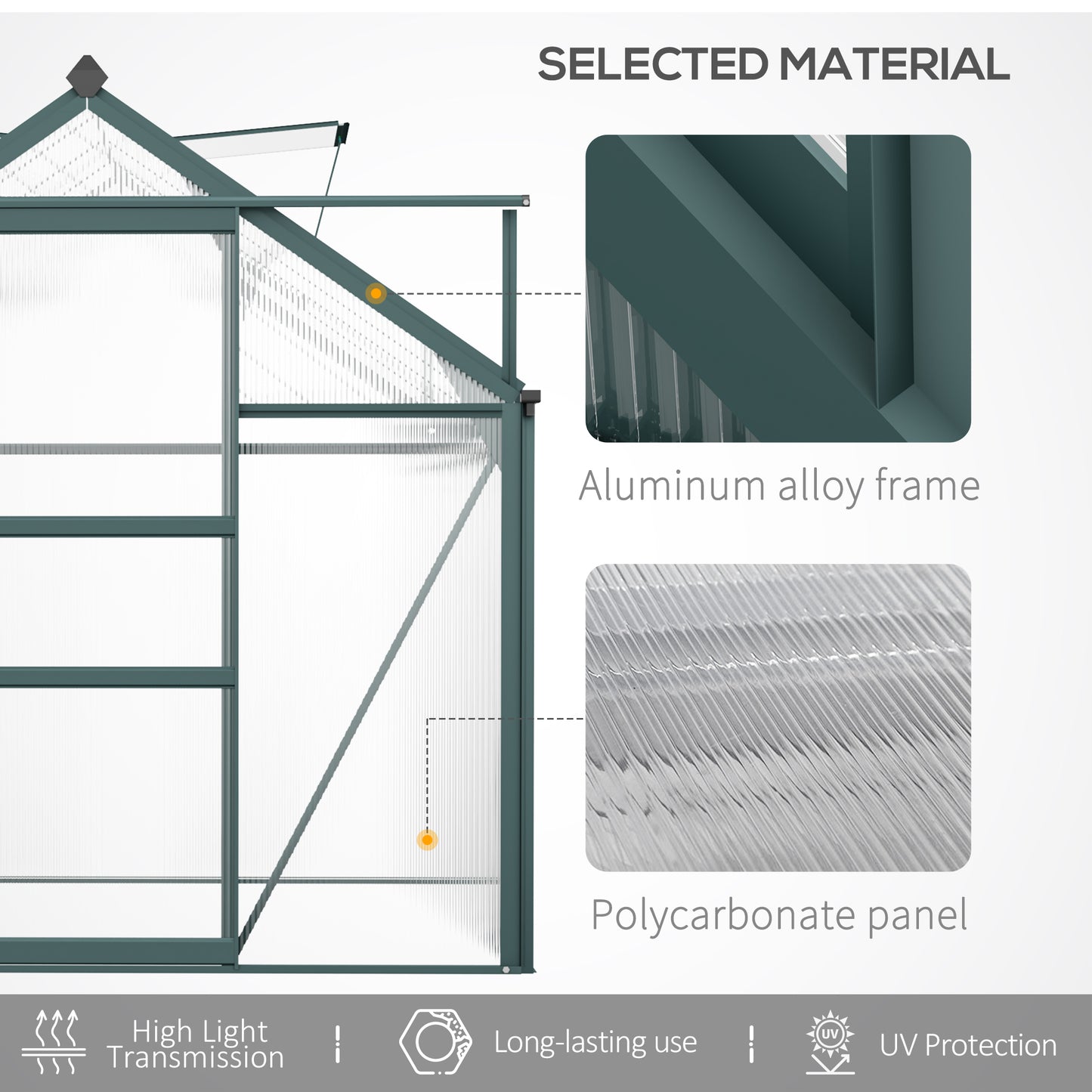 Outsunny 6' x 10' x 6.6' Polycarbonate Greenhouse, Walk-In Green House Kit Garden, Plants Grow, Galvanized Sheet Aluminum Frame with Rain Gutter, Vents and Sliding Door, Green