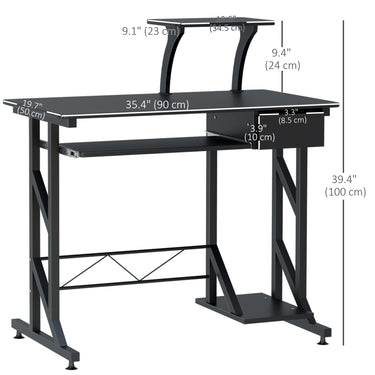 HOMCOM Computer Desk with Keyboard Tray, Writing Desk with Drawer, Workstation for Home Office, Black (35.4"Lx19.7"Wx39.4"H)