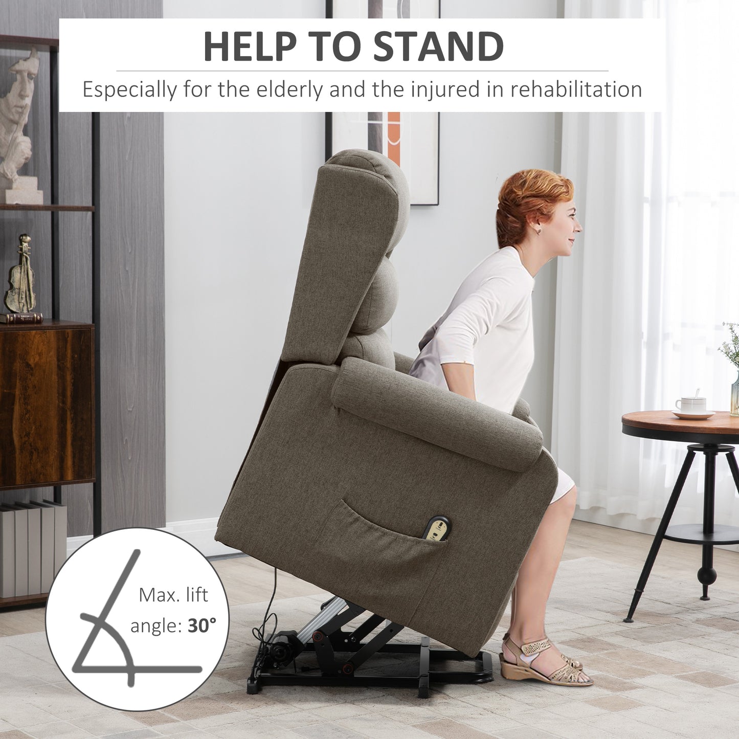 HOMCOM Lift Chair for Elderly, Power Chair Recliner with Footrest, Remote Control, Side Pockets for Living Room, Grey