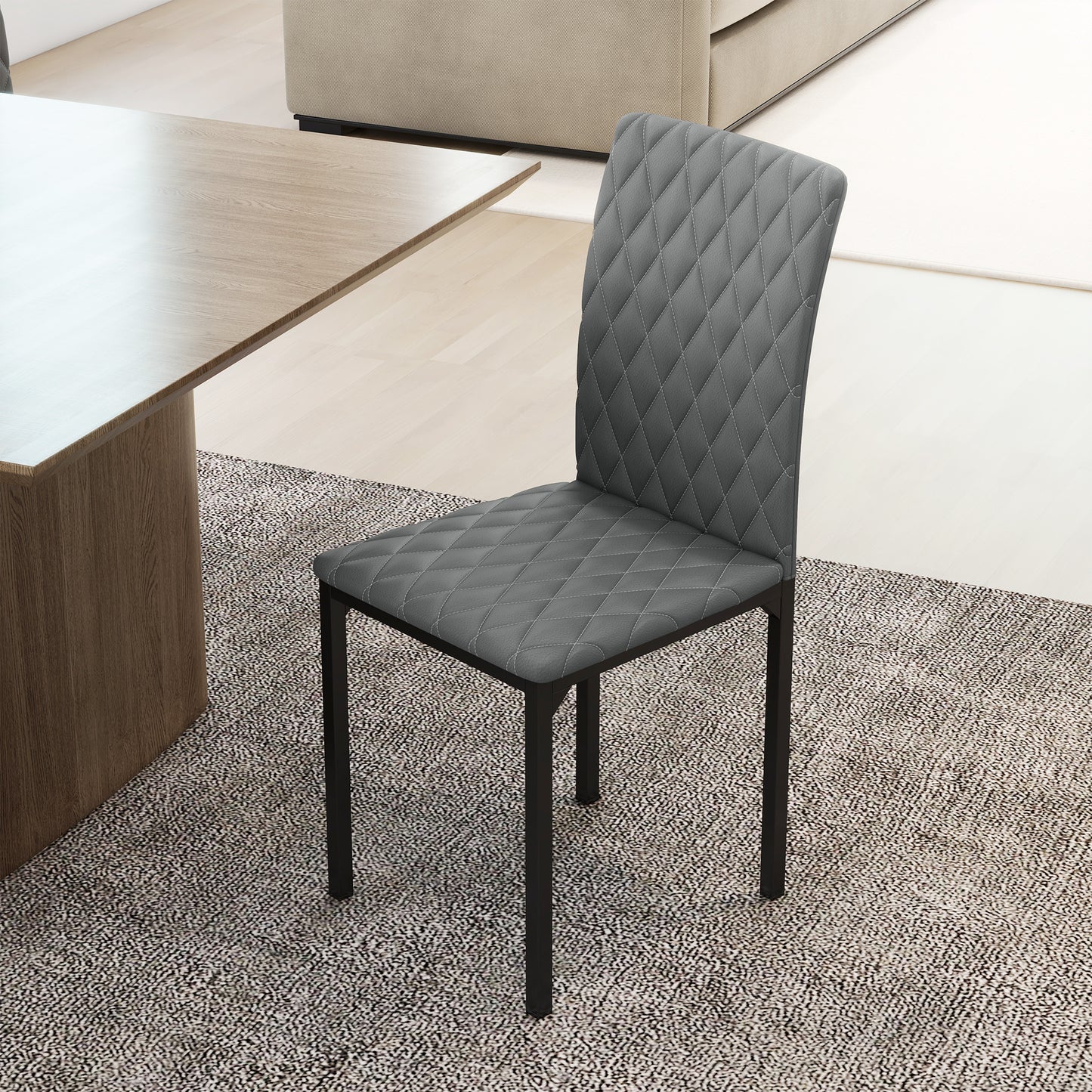 HOMCOM Modern Dining Chairs Set of 4, Upholstered Faux Leather Kitchen Chairs with Rhombic Tufting and Metal Legs for Living Room, White