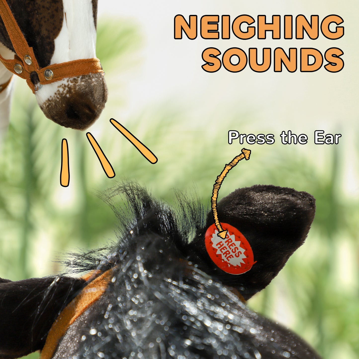 Qaba Standing Ride on Horse, Plush Pony Toy for Kids with Neighing Sound, Soft Padding, for Aged 3-8, Brown