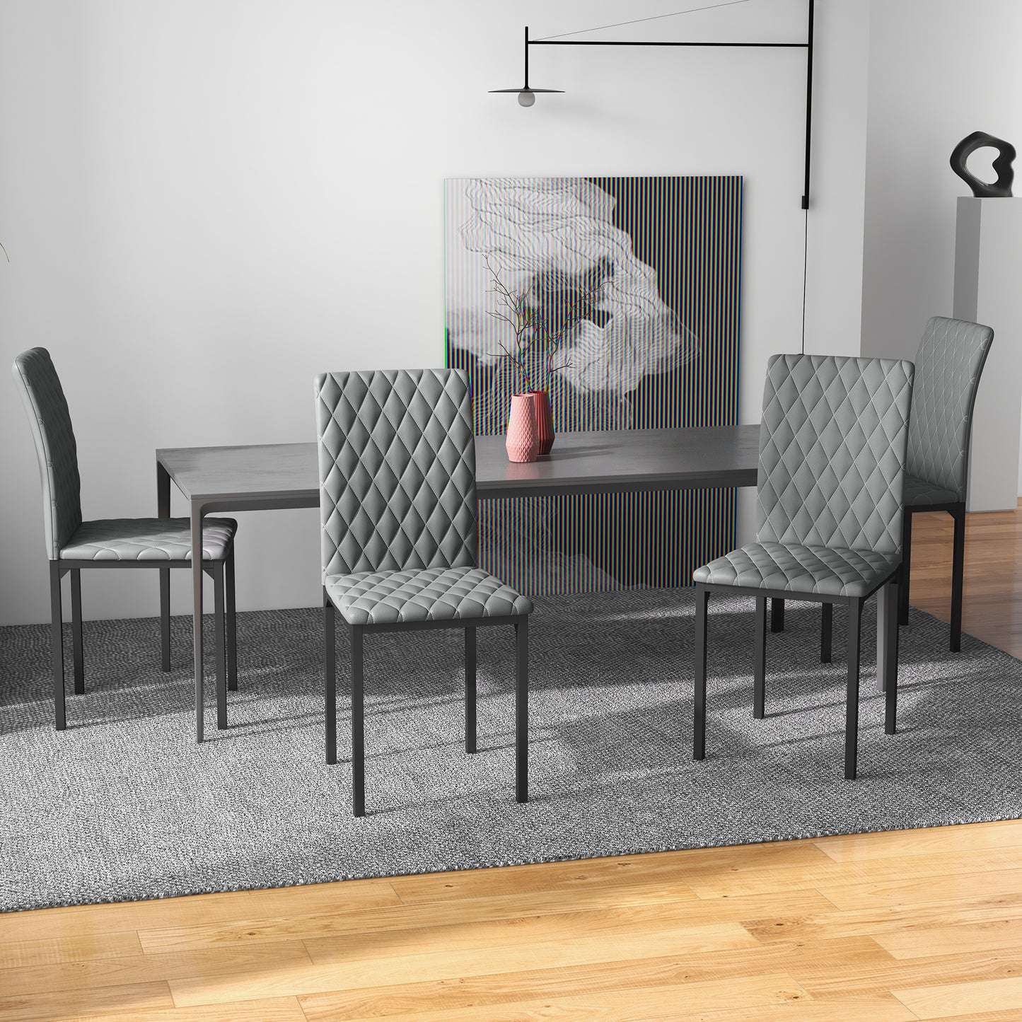 HOMCOM Modern Dining Chairs Set of 4, Upholstered Faux Leather Kitchen Chairs with Rhombic Tufting and Metal Legs for Living Room, White