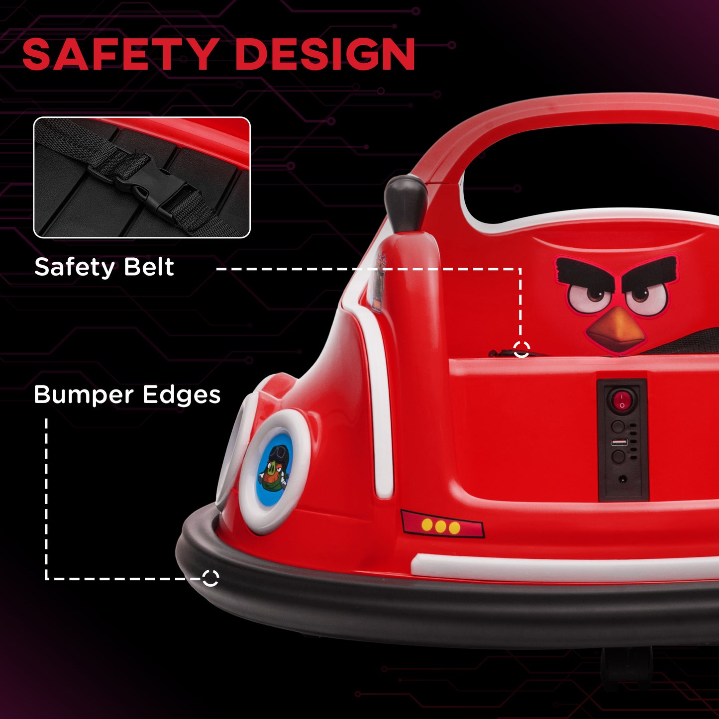 Qaba Angry Bird Licensed Electric Ride on Car, 12V Bumper Car for Kids w/ Dual Joysticks, 360 Degree Spin, Blue