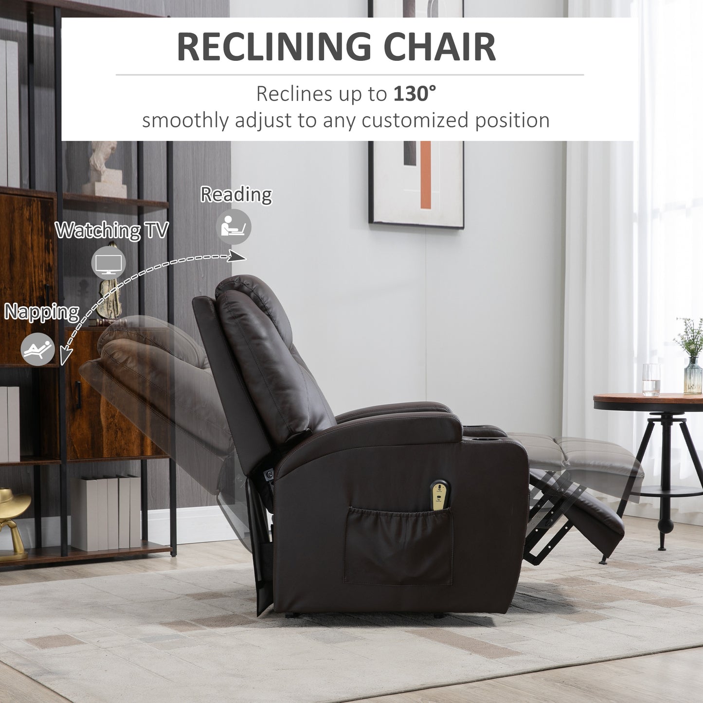 HOMCOM Power Lift Recliner Chair for Elderly, PU Leather Lift Chair with Footrest, Remote Control, Side Pockets and Cup Holders, Reclining Sofa for Living Room, Black