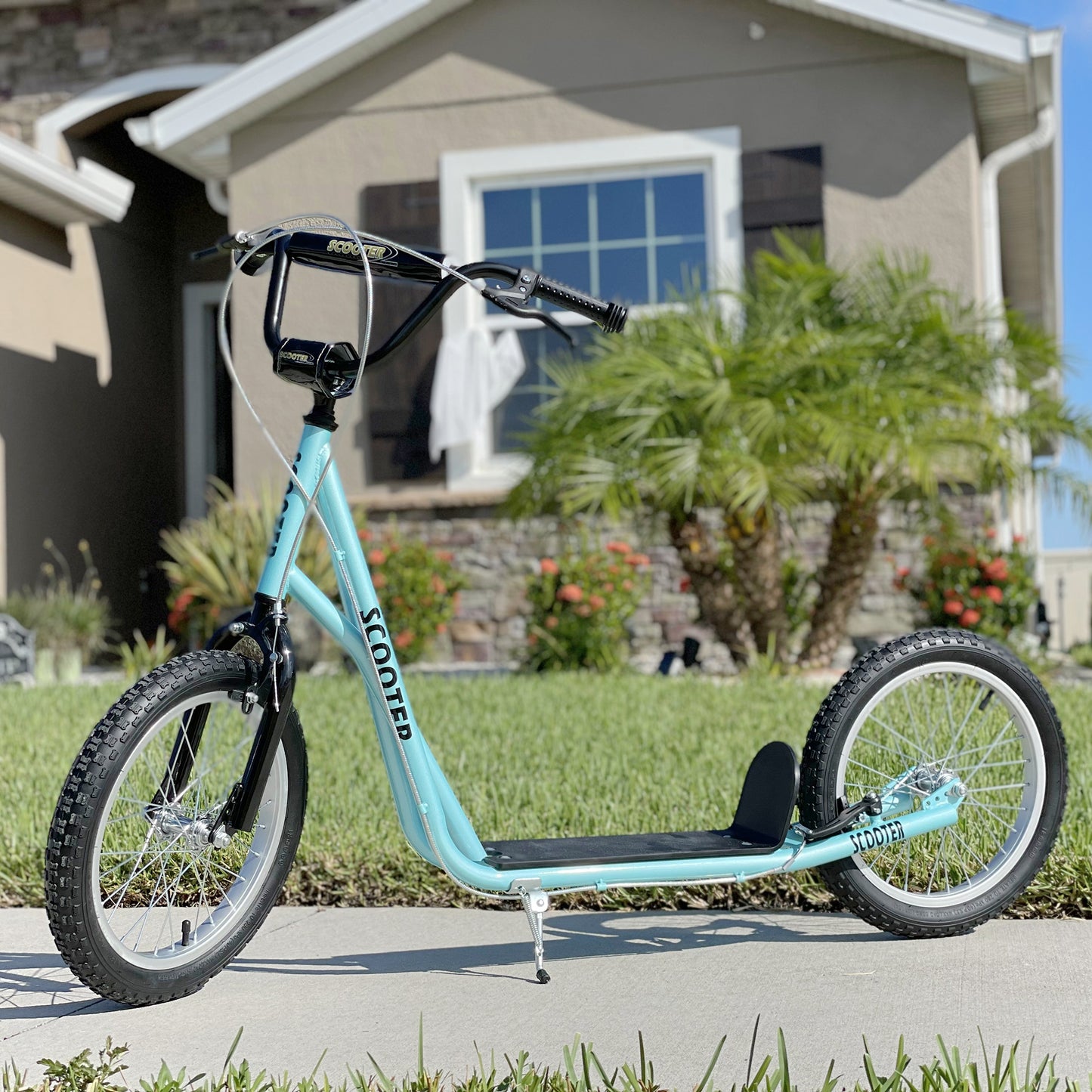 Aosom Kids Kick Scooter for 5+ Year Old, Kids Ride on Toy w/ 16'' Inflatable Wheel Dual Brakes, Black