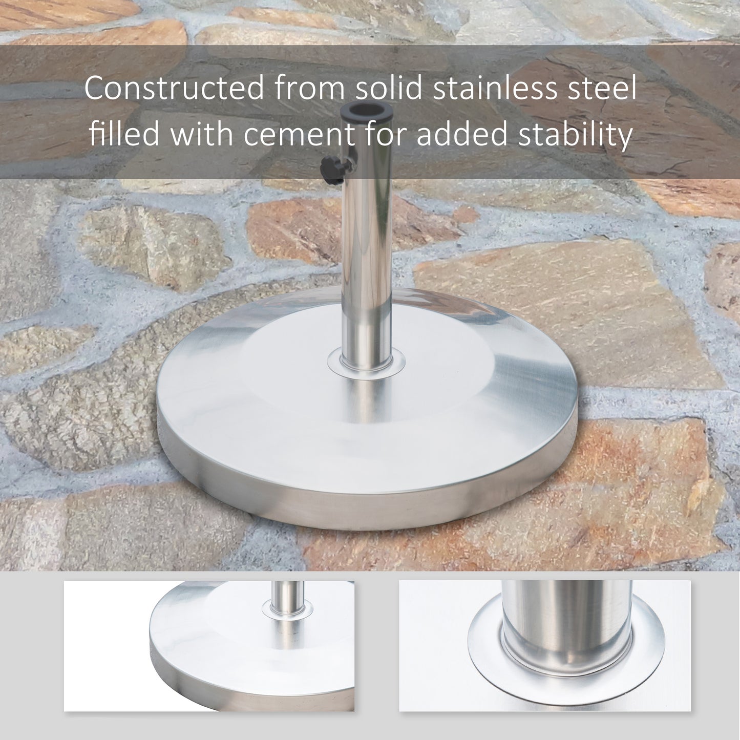 Outsunny 19" Round Patio Umbrella Stand, Stainless Steel Base Stand Holder, Silver